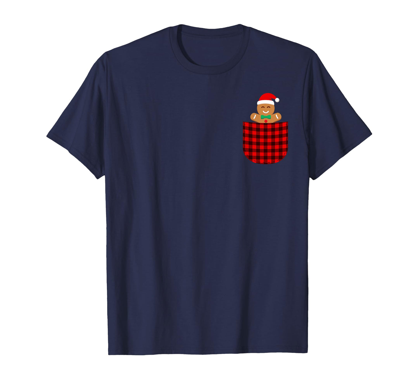Gingerbread Cookie Buffalo Red Plaid Pocket Christmas Funny T-Shirt