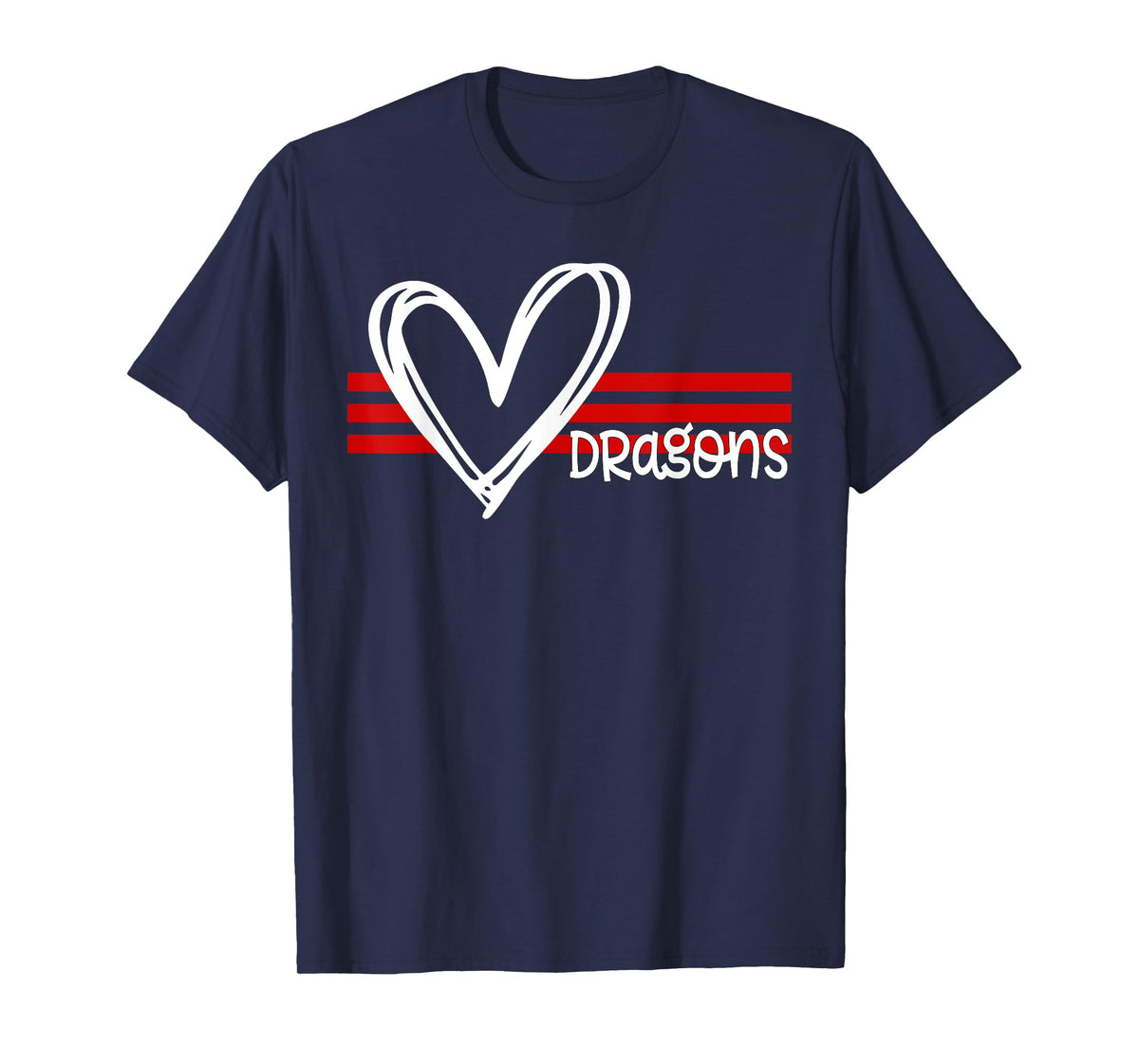 Dragons Pride Team School Spirit Sports Red Heart T-Shirt