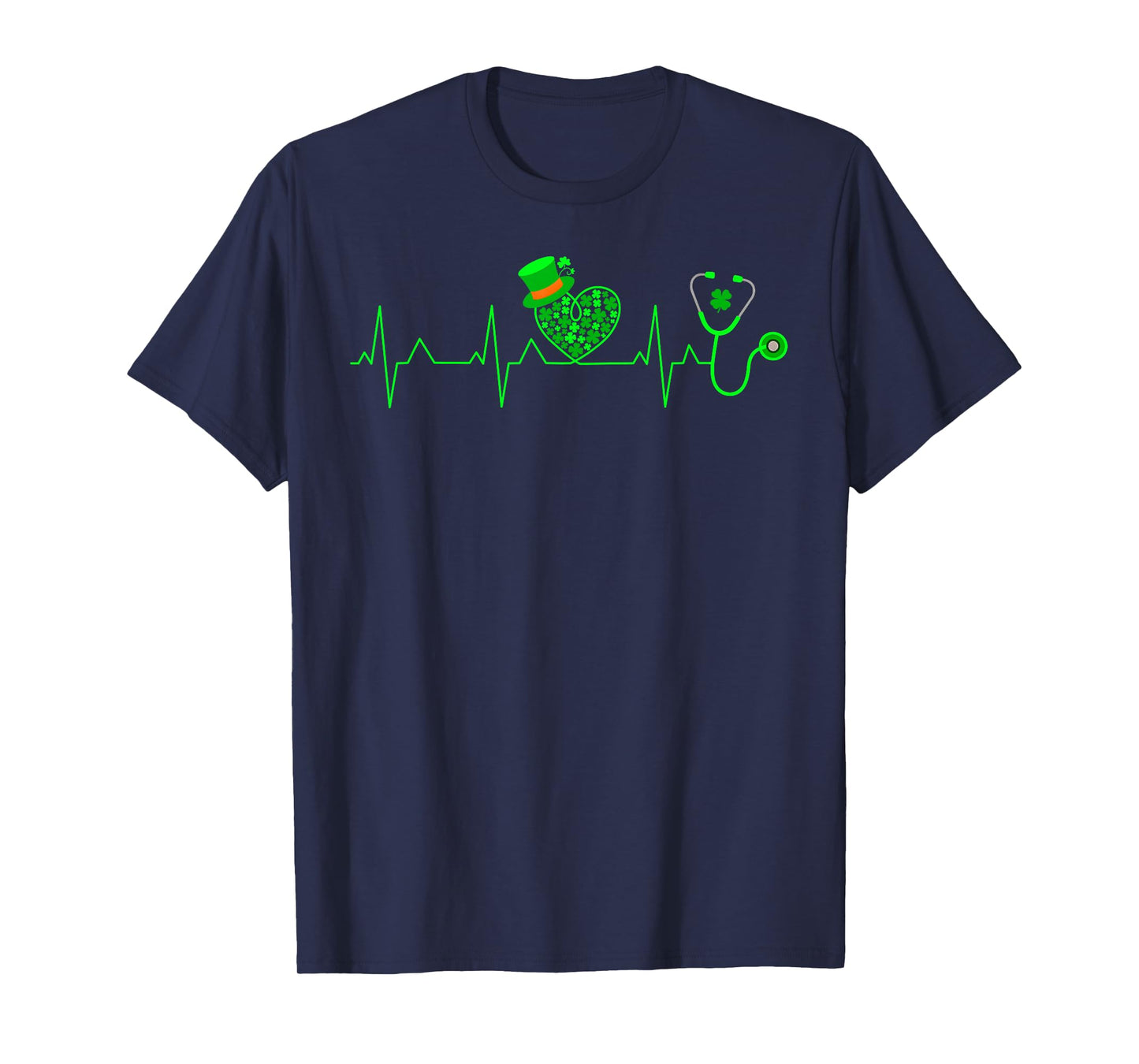 Shamrock Heartbeat Stethoscope Scrub Nurse St Patricks Day T-Shirt