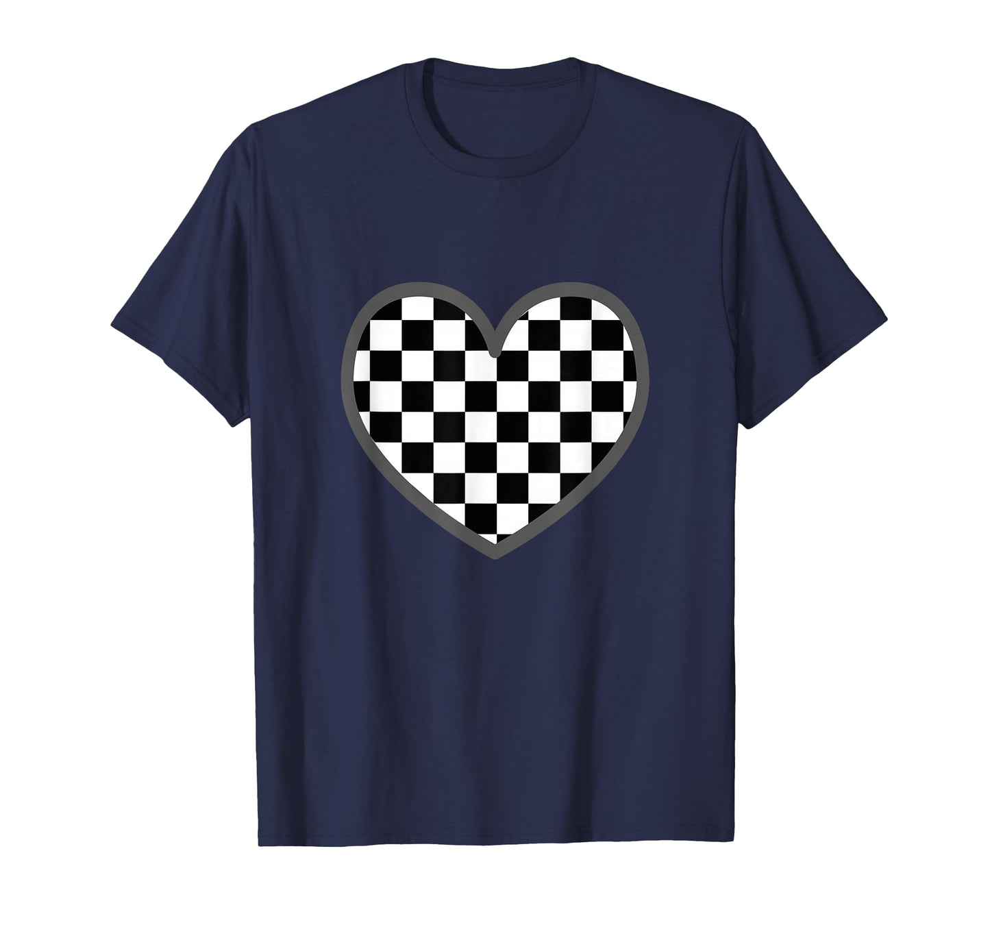 Checkered love heart black white | Cute Chess Game Women Men T-Shirt