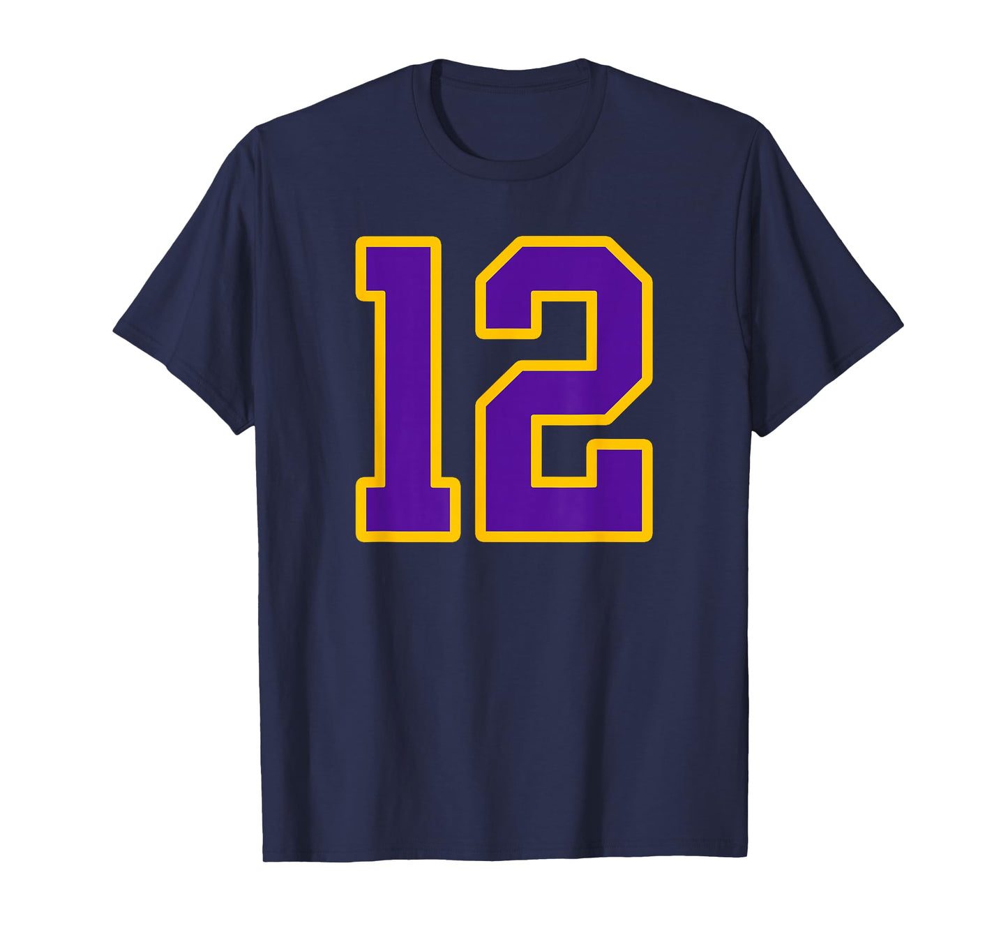 Purple and Gold Number 12 Jersey Player Uniform #12 Fan T-Shirt