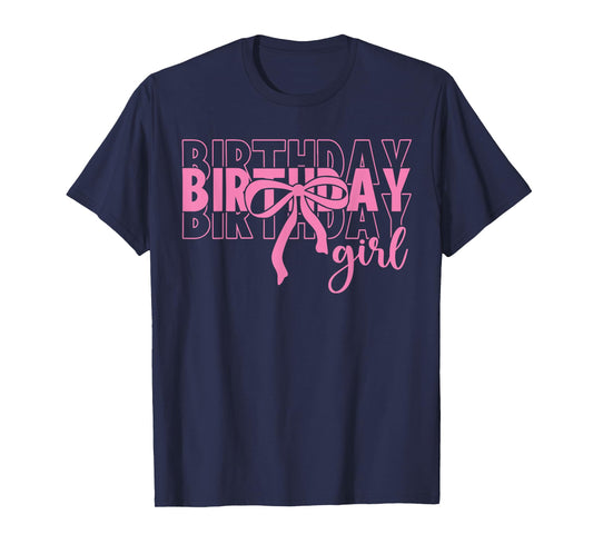 Birthday Girl Pink Coquette Bow Kids Girls Women Party Bday T-Shirt