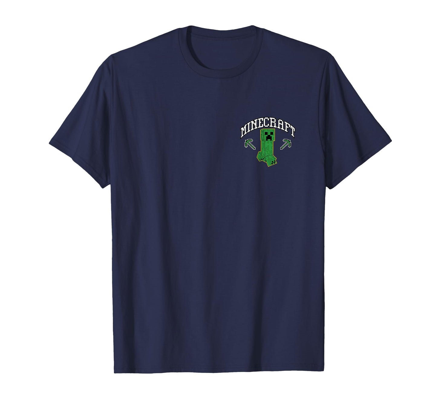 Minecraft Creeper with Pickaxes Gamer Retro Left Chest T-Shirt