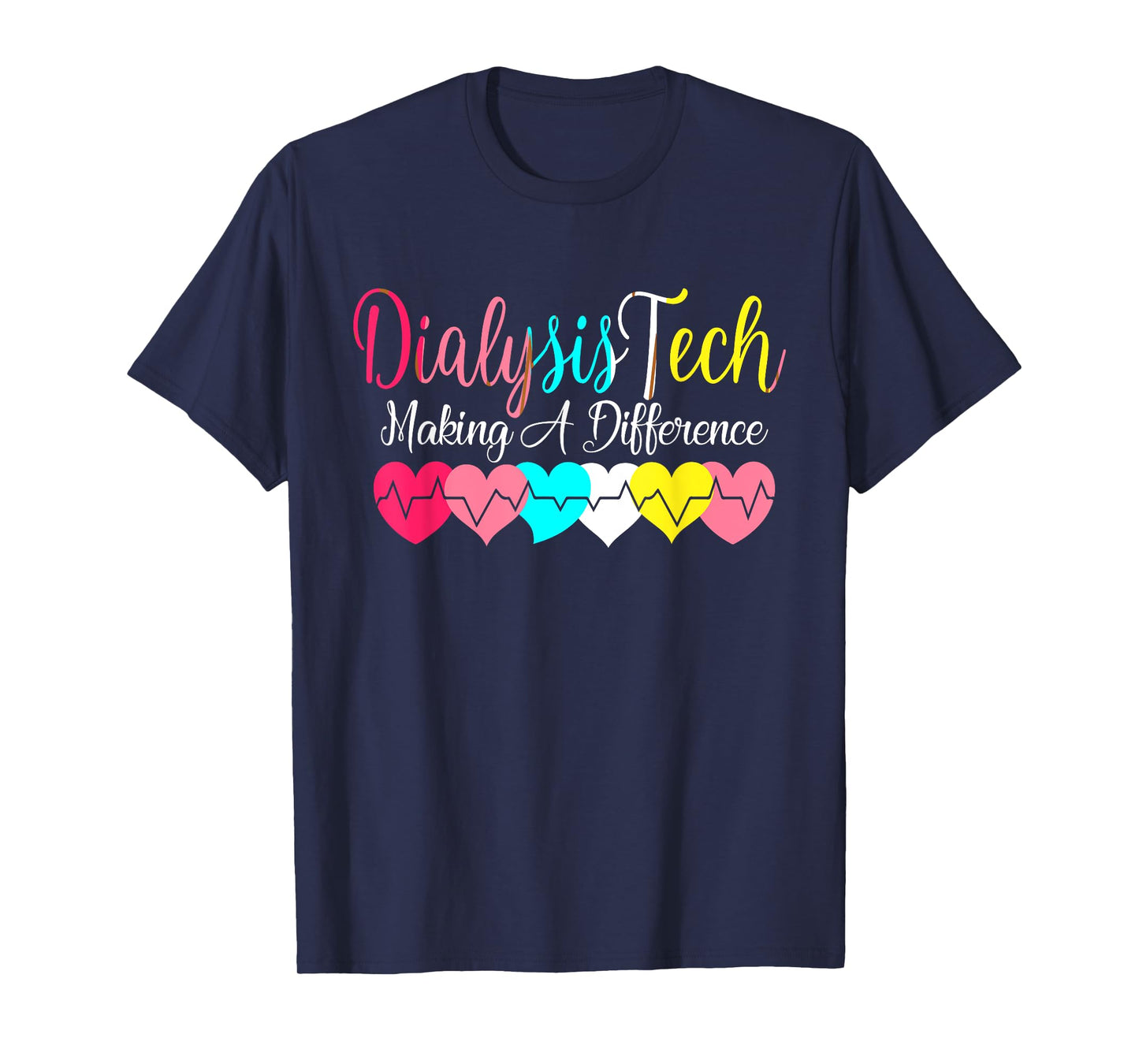 Dialysis Technician Heart Nephrology - Kidney Heartbeat Awareness T-Shirt - Women's Unisex Adult Size Small Black Short Sleeve Modern Crew Neck Classic Fit Pull On T-Shirt