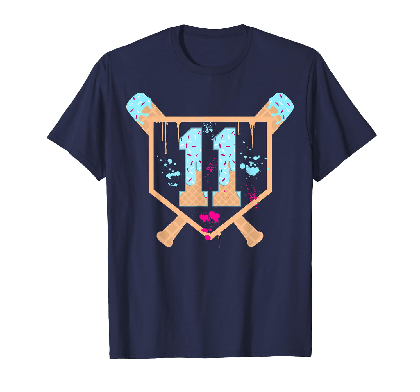 Baseball 11 Year Old Ice Cream Drip 11th Birthday Boy 11 T-Shirt