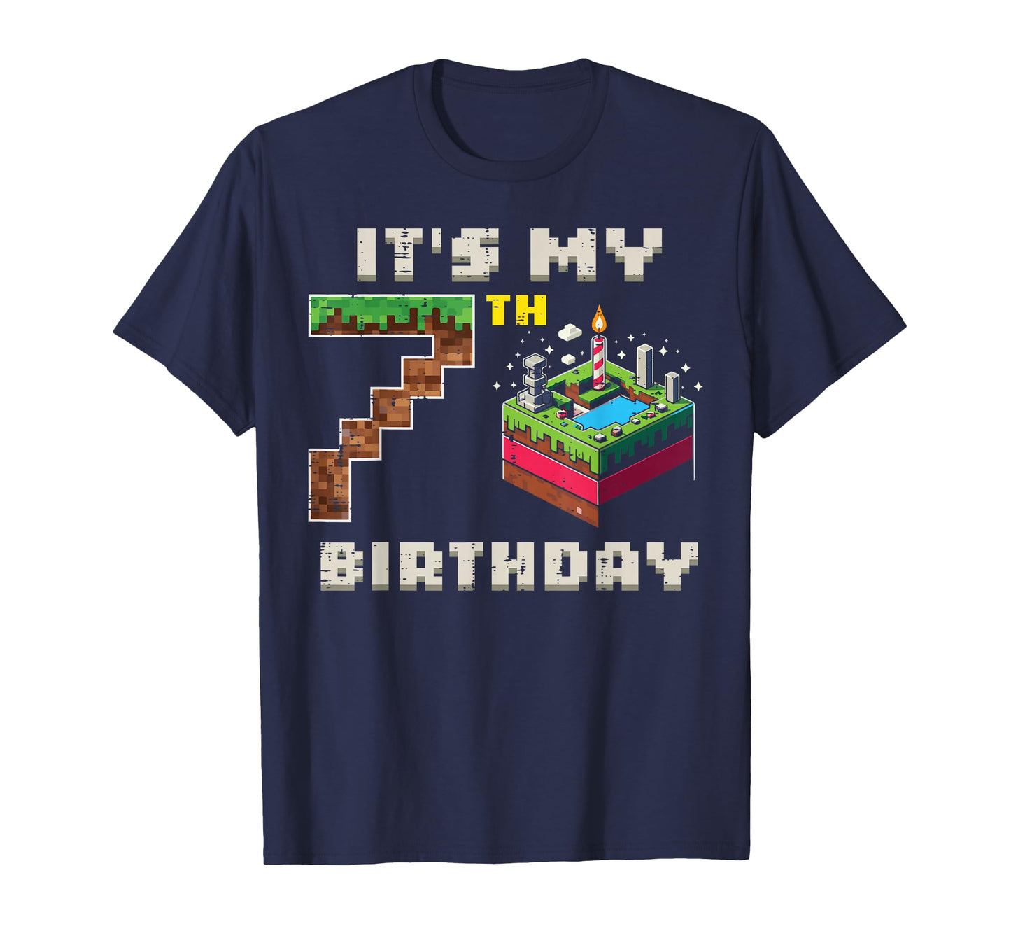 My 7th Birthday Pixel Game 7 Cake Video Gamer Boys Kid Youth T-Shirt