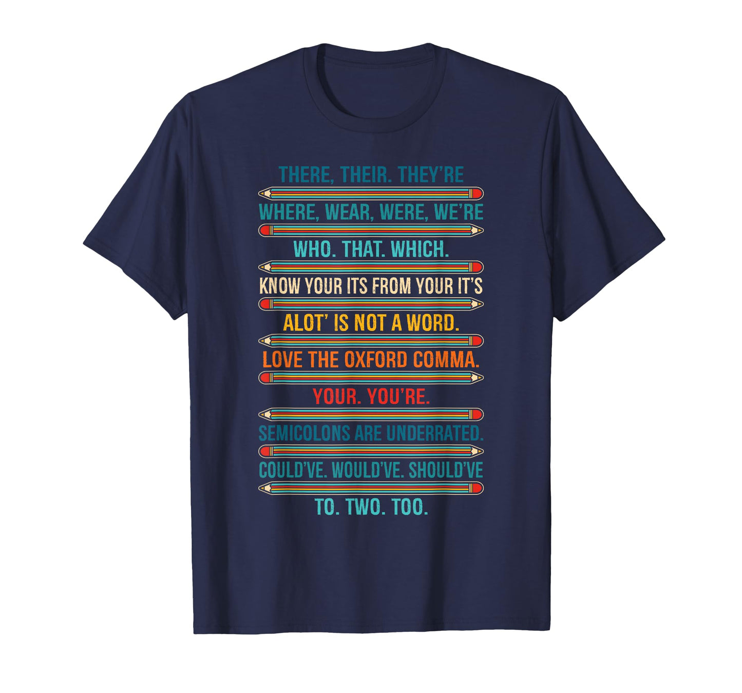 Funny Grammar Police English There Their They're Teacher T-Shirt, Small, Black