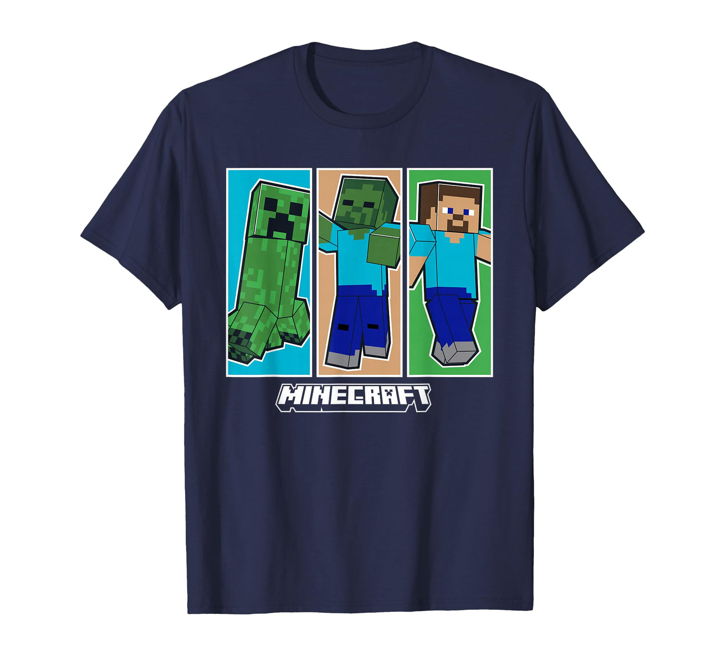 Minecraft Creeper Zombie And Steve Panel Art T-Shirt