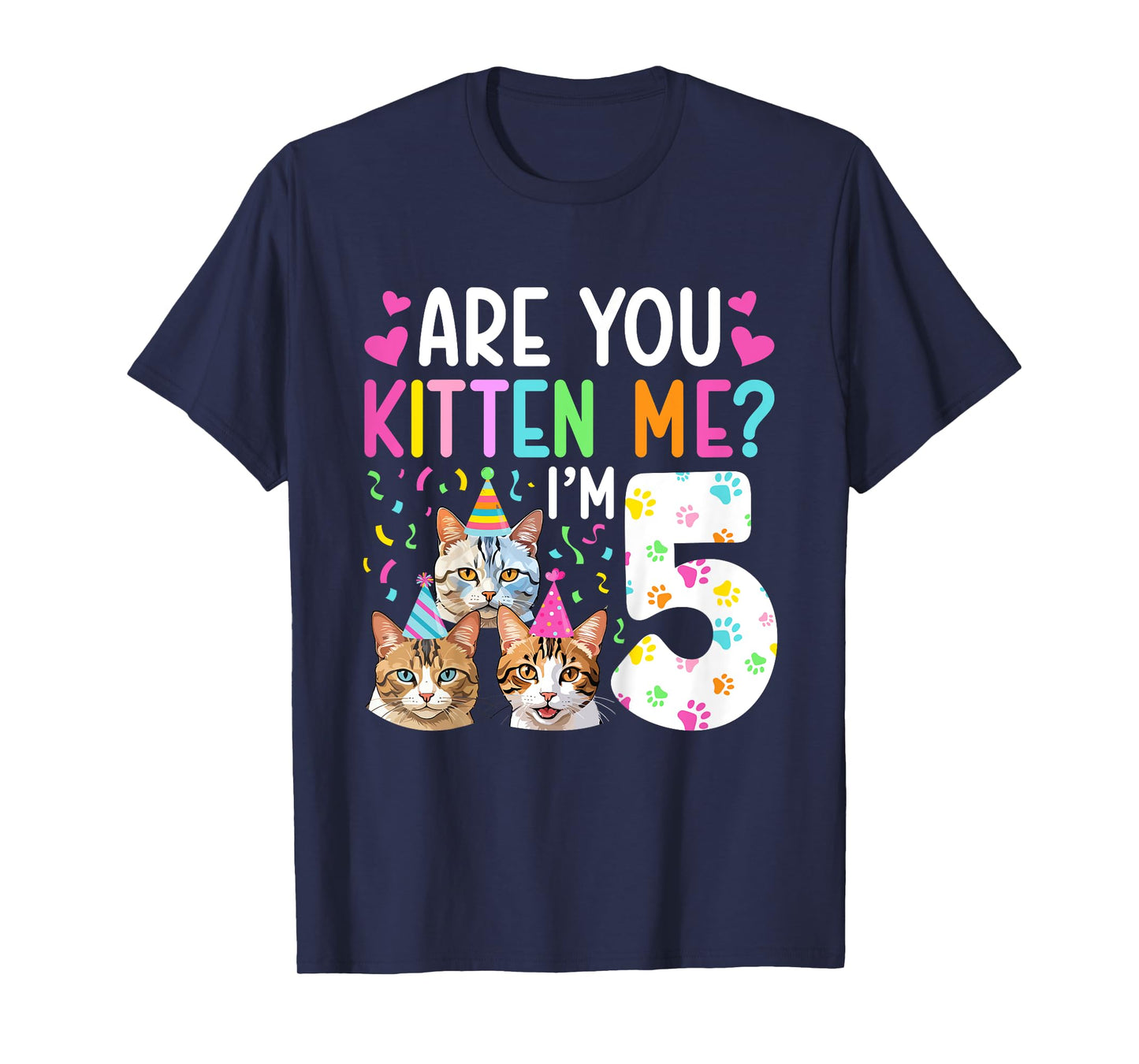 5th Cat Birthday Party 5 Year Old Girl Kitten Birthday T-Shirt