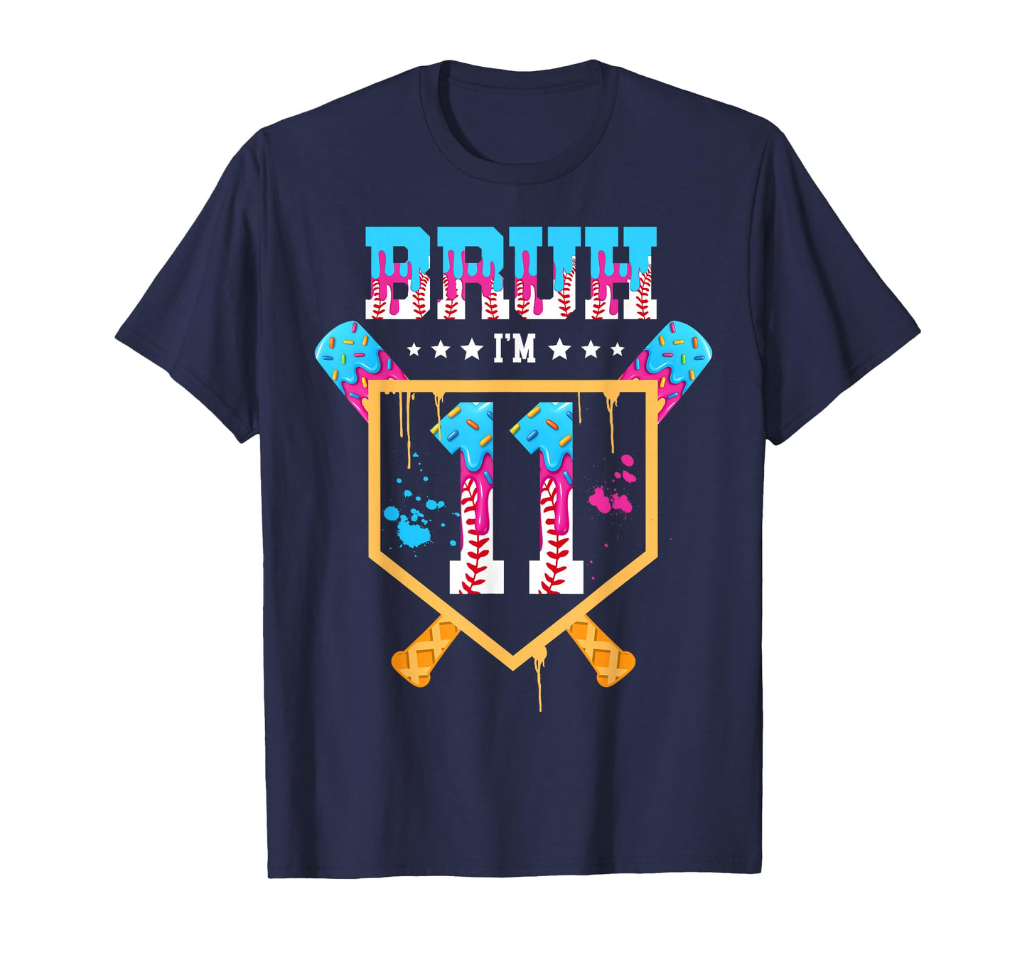 Baseball 11 Year Old Ice Cream Drip 11th Birthday Boys T-Shirt