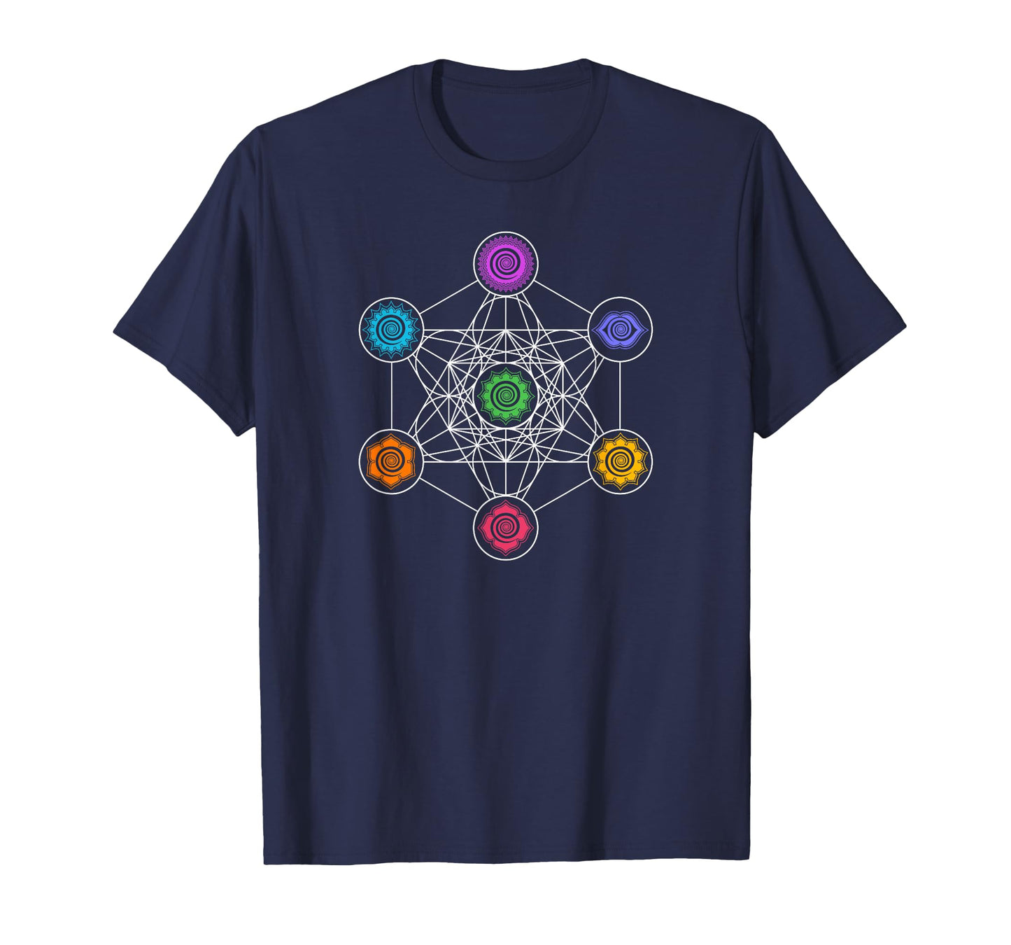 Sacred Geometry Yoga Metatrons Cube Rainbow Chakras T-shirt T-Shirt