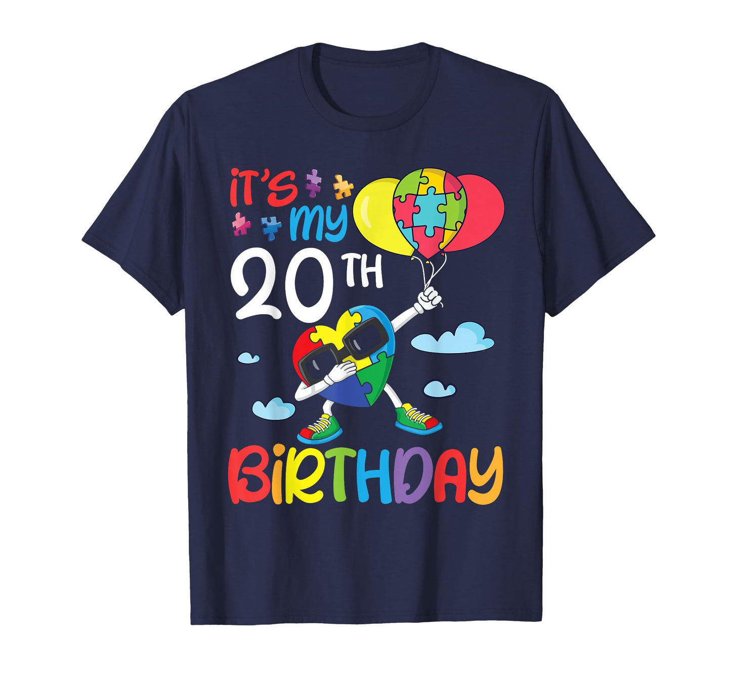 Big Puzzle Heart Dabbing 20 Years Old It's My 20th Birthday T-Shirt