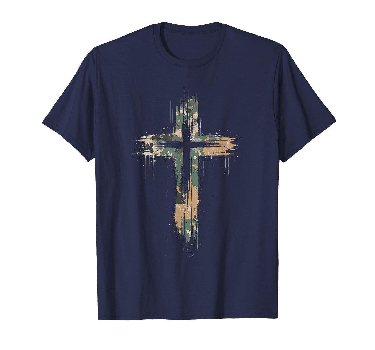 Grunge Christian Cross Camo Camouflage Natural T-Shirt