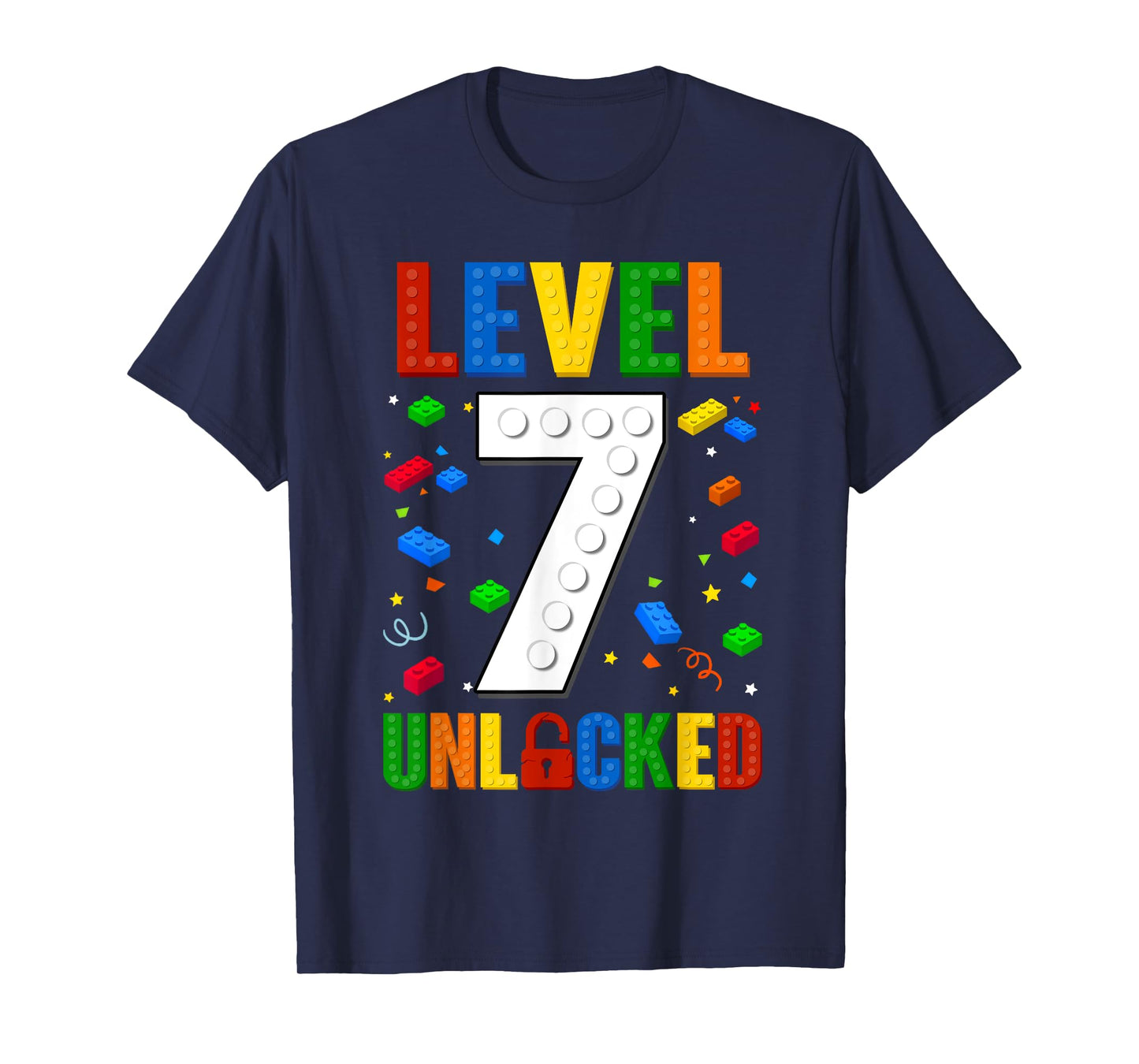 Kid Level 7 Unlocked Building Blocks 7th Birthday Video Game T-Shirt