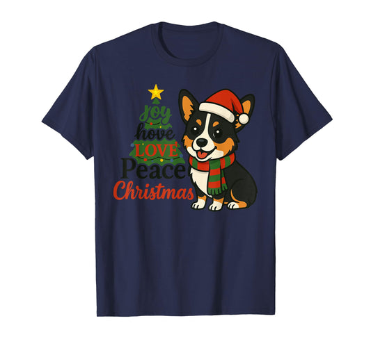Tri Color Corgi Costume Pjs Joy Hope Love Peace Christmas T-Shirt