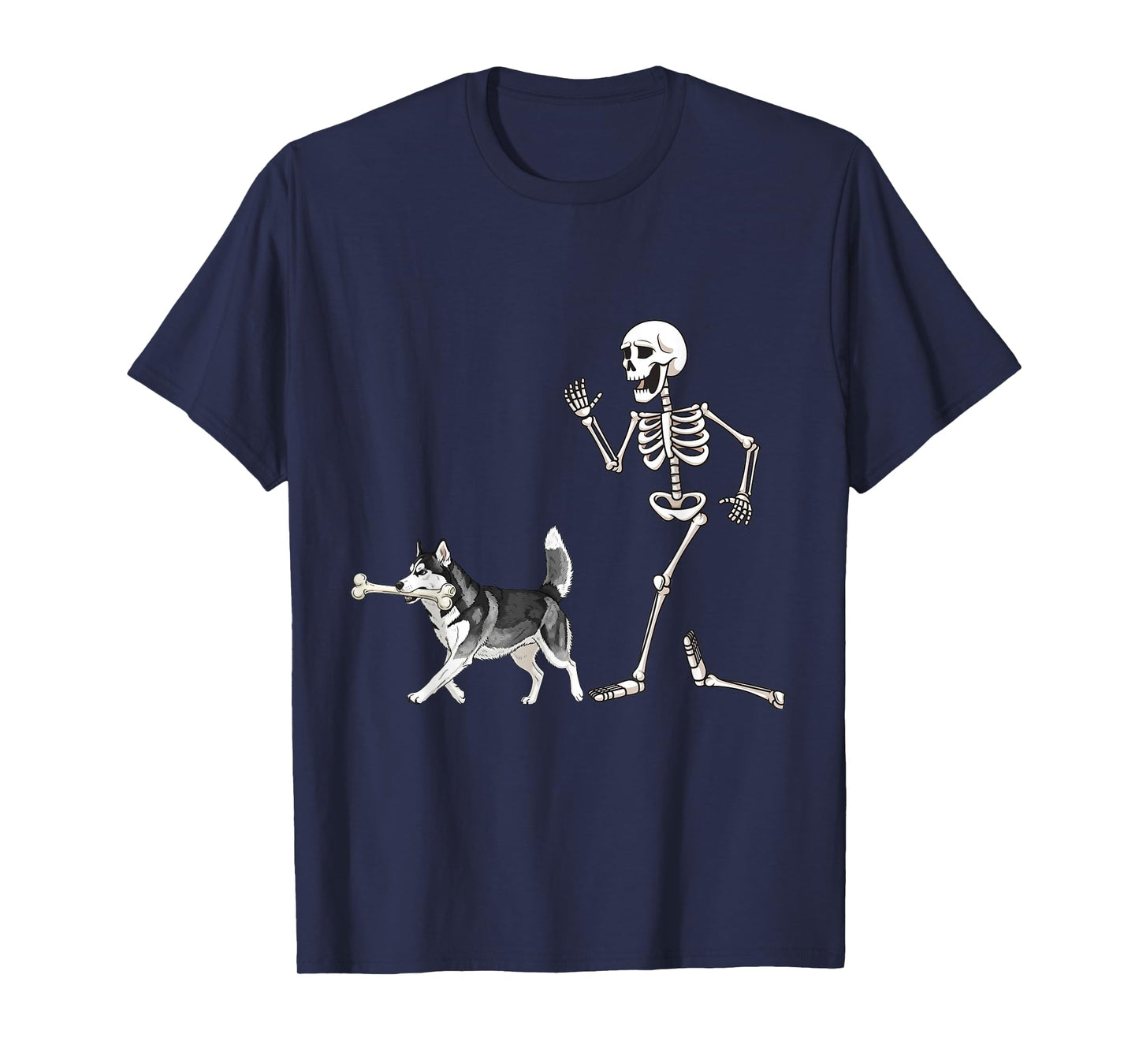 Funny Halloween Siberian Husky and Skeleton T-Shirt