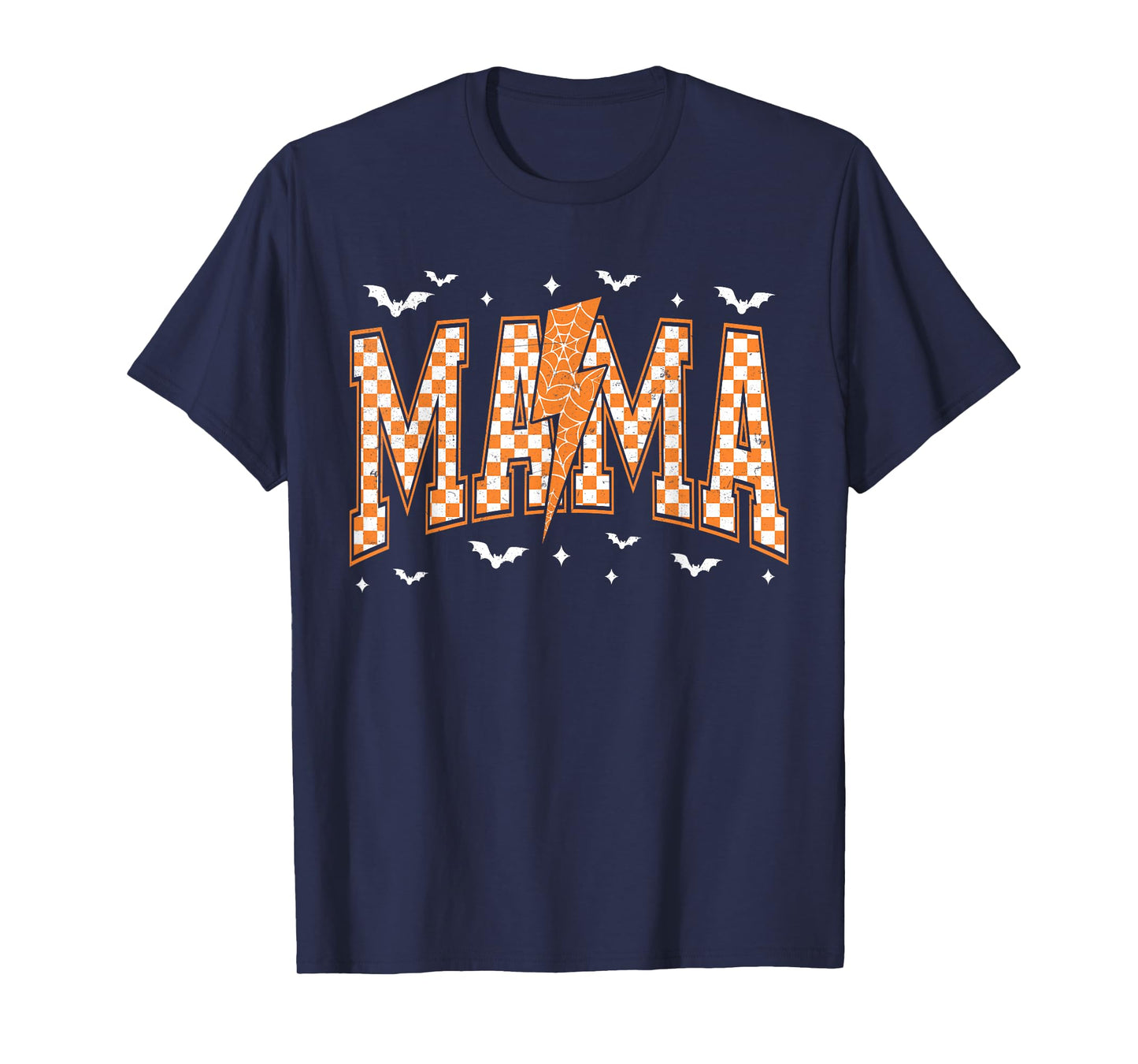 Mama Halloween Costume Spooky Season Women Checkered Bat T-Shirt