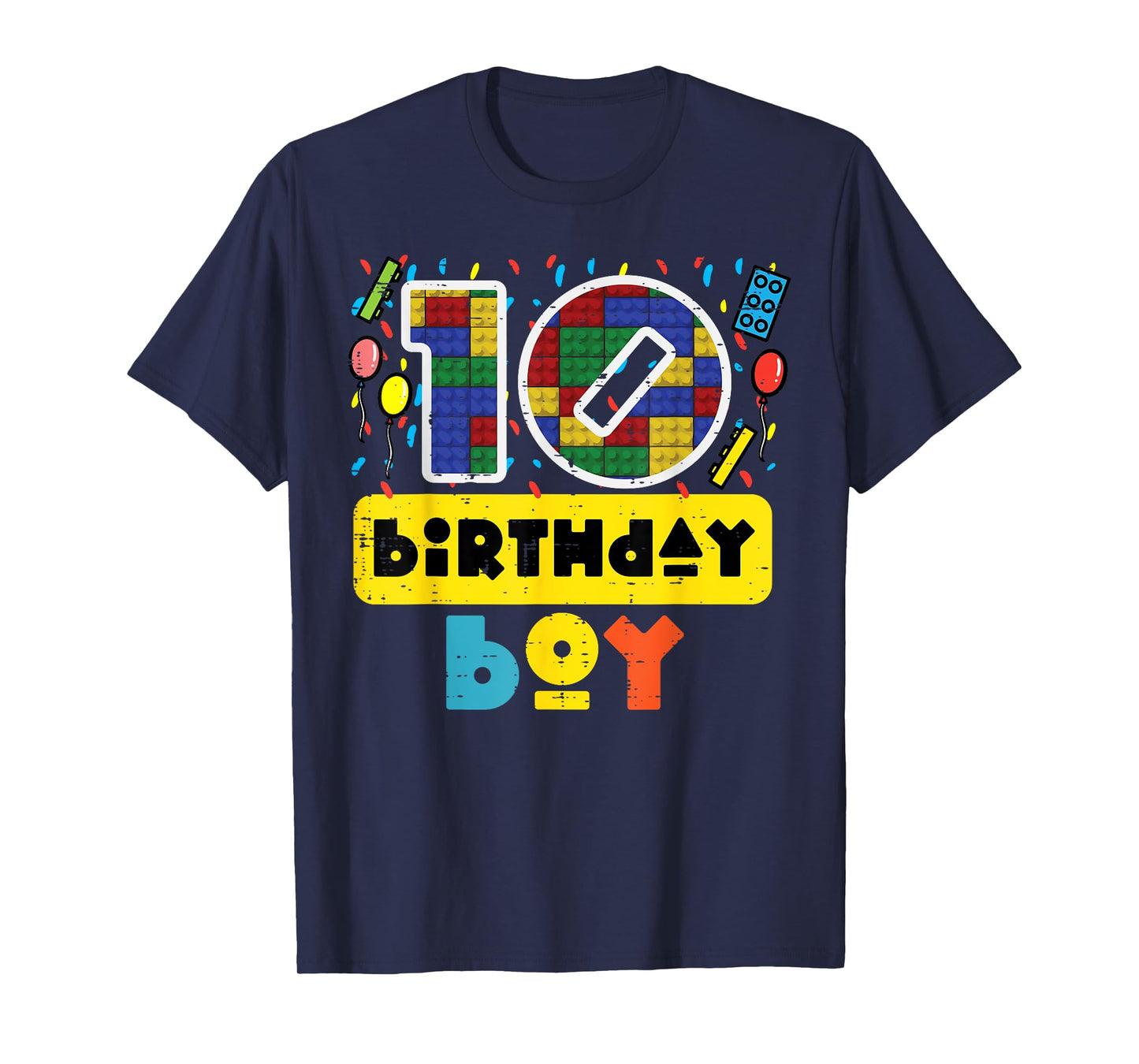 10 Birthday Boy Building Blocks 10th Bday Party Boys Kids T-Shirt