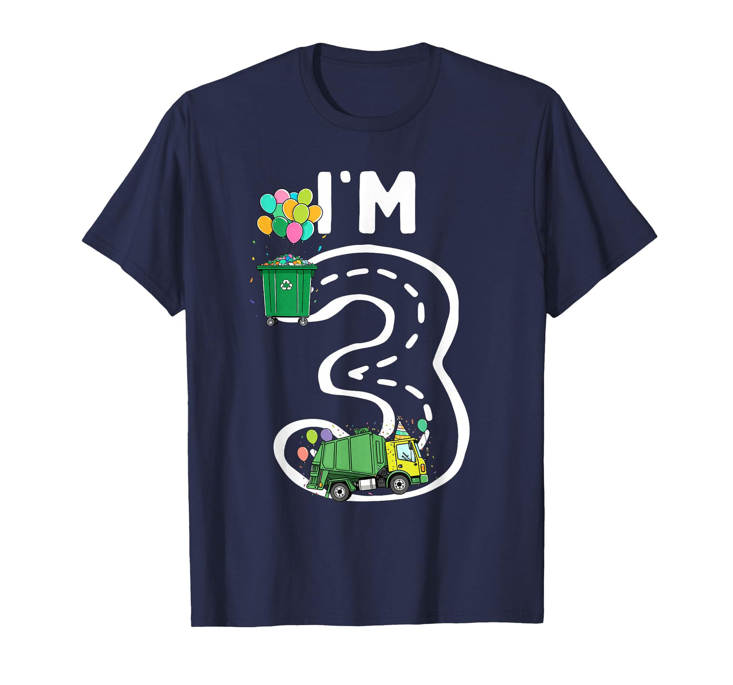 I'm 3 Three Years Old Garbage Truck 3rd Birthday Boy Kids T-Shirt