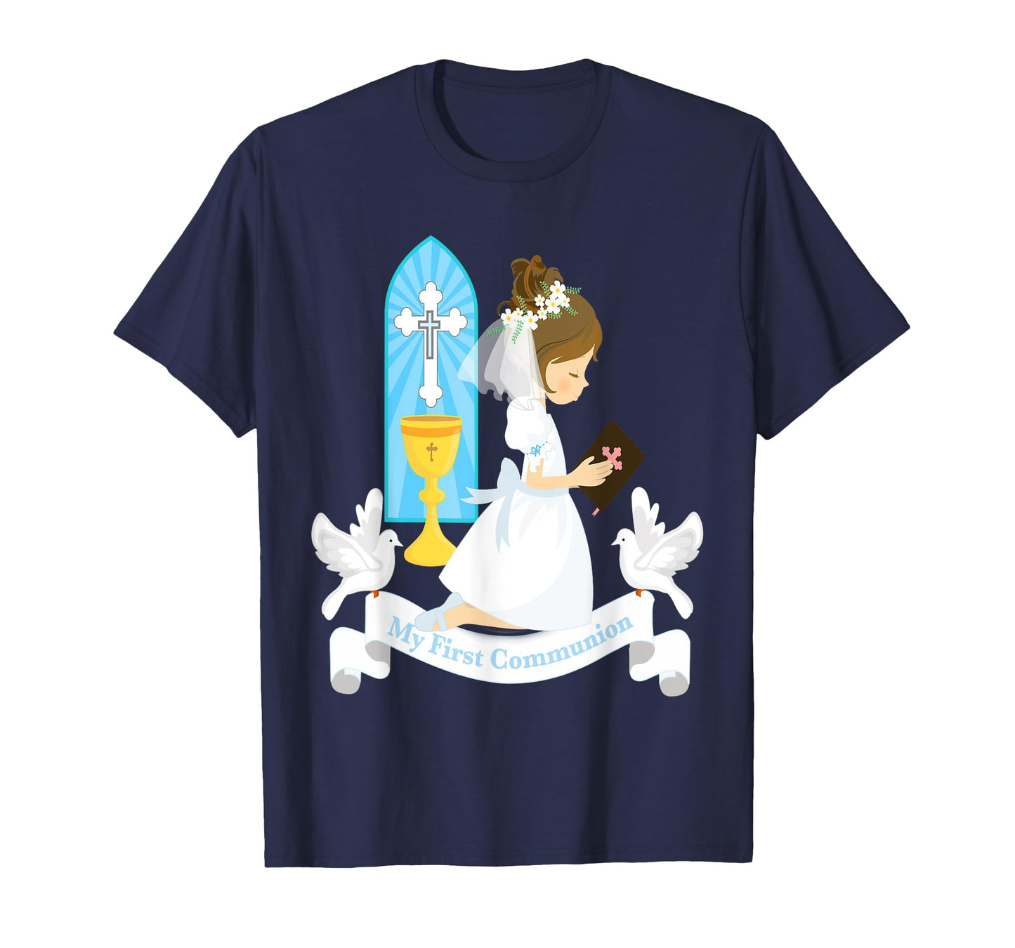 My First Communion Girls Daughter Godchild Brunette Church T-Shirt