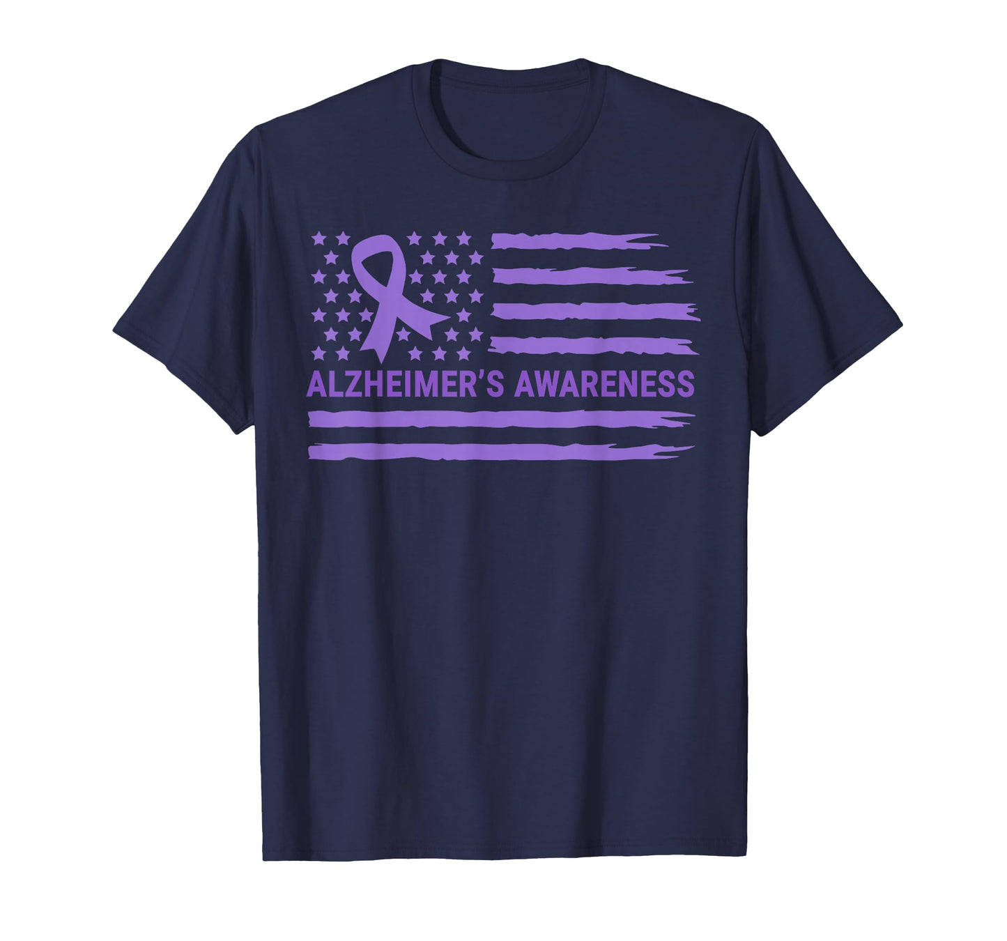 Alzheimer's Awareness Purple Ribbon American Flag Dementia T-Shirt
