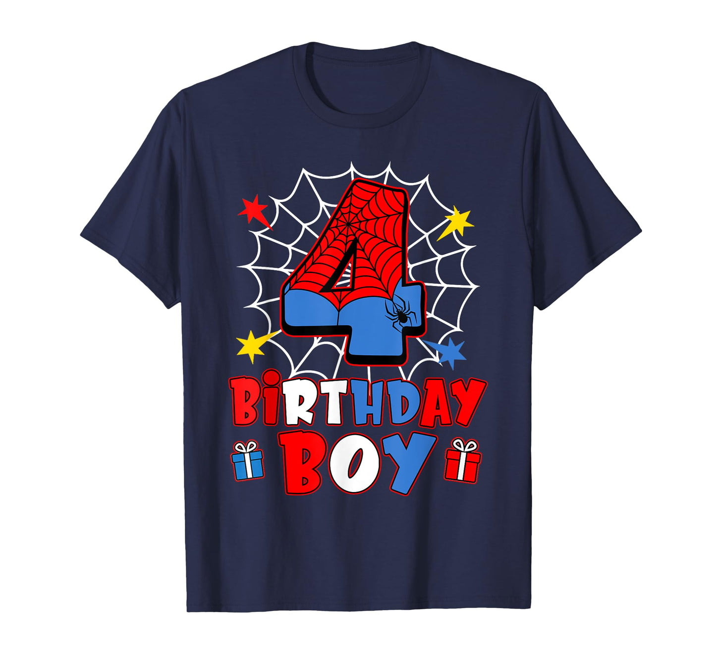 Kids Spider Web Four 4 Years Old It's My 4th Birthday Boy T-Shirt