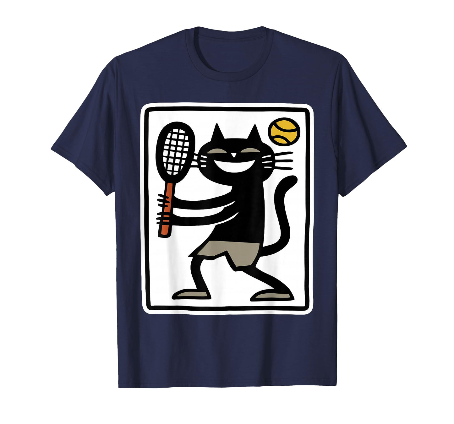 Black Cat Playing Tennis Funny Sports Retro Design T-Shirt
