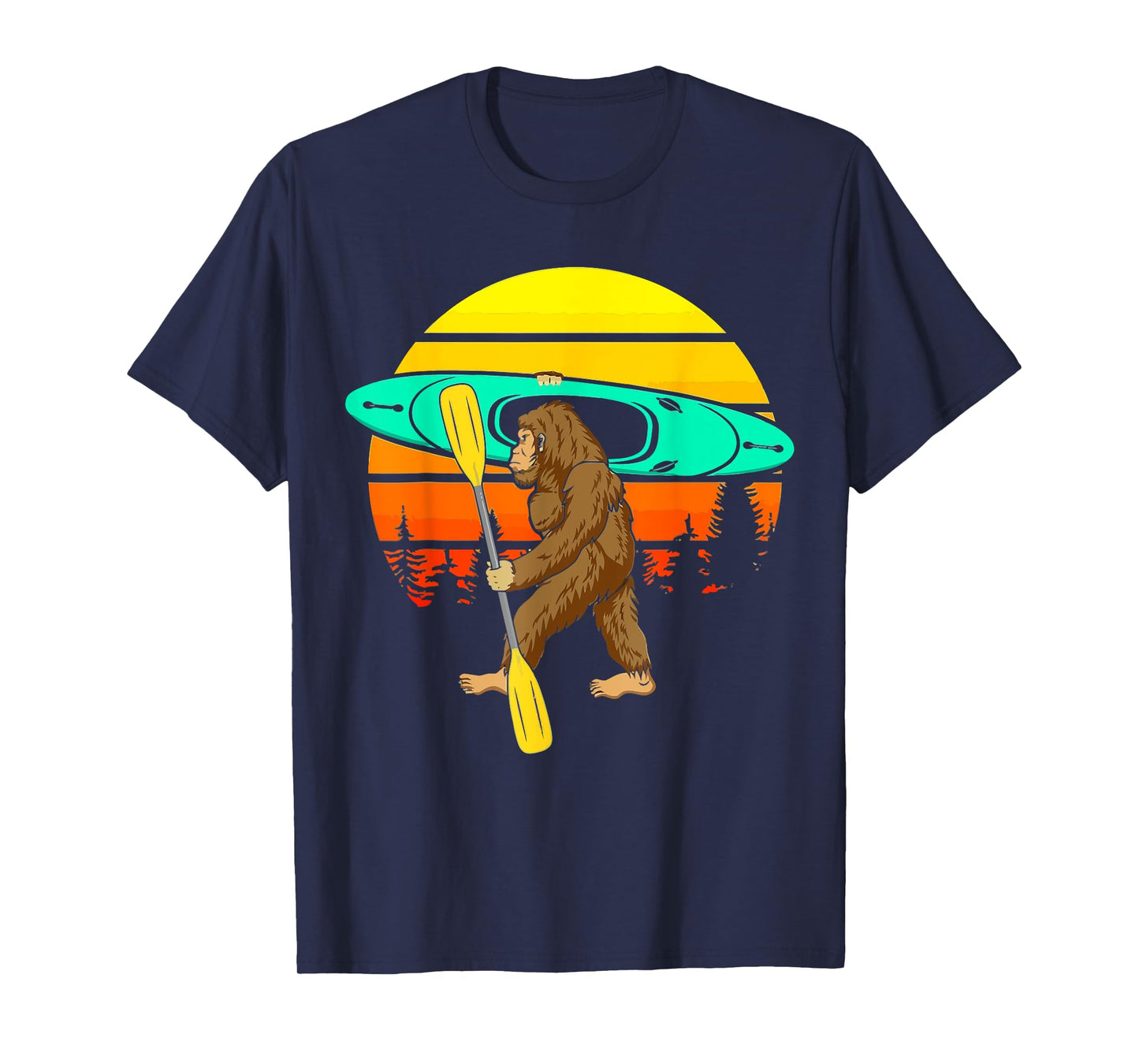 Vintage Sasquatch Bigfoot Go Kayak Funny Kayaking Lover T-Shirt
