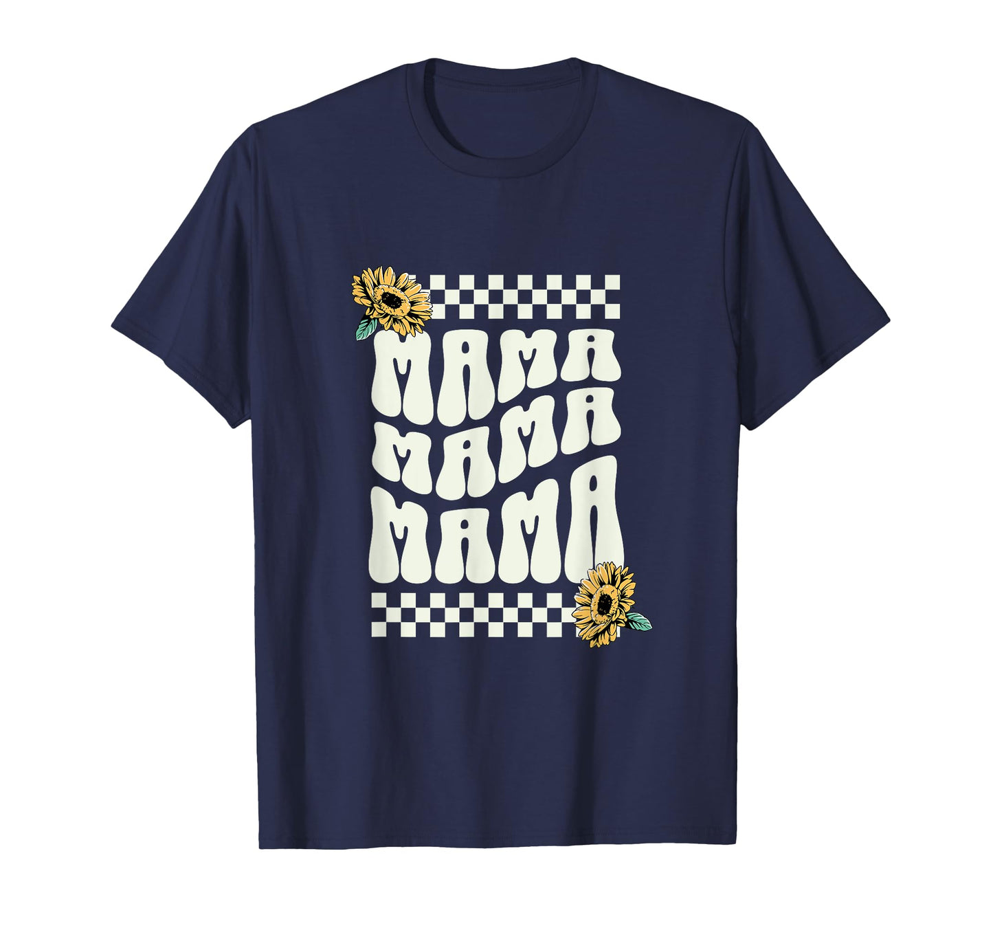 Mama With Checkered Border and Sunflowers Mom Mother Mommy T-Shirt