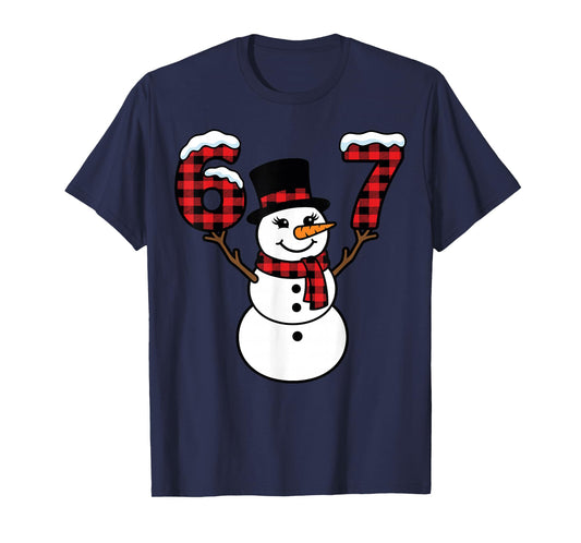 Snowman Buffalo Plaid 67 Cute Winter Number T-Shirt