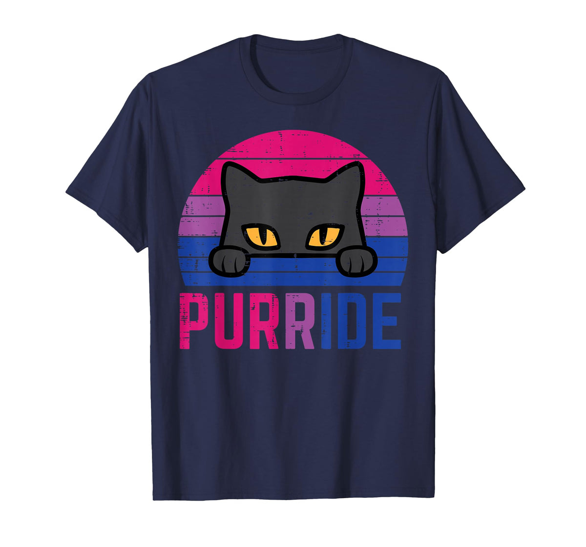 Bisexual Cat Purride Retro Bi Pride Flag LGBTQ Women Girls T-Shirt