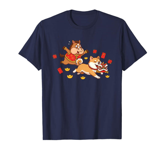 Chinese Horse Akita Funny Kids Mens Womens Happy New Year T-Shirt