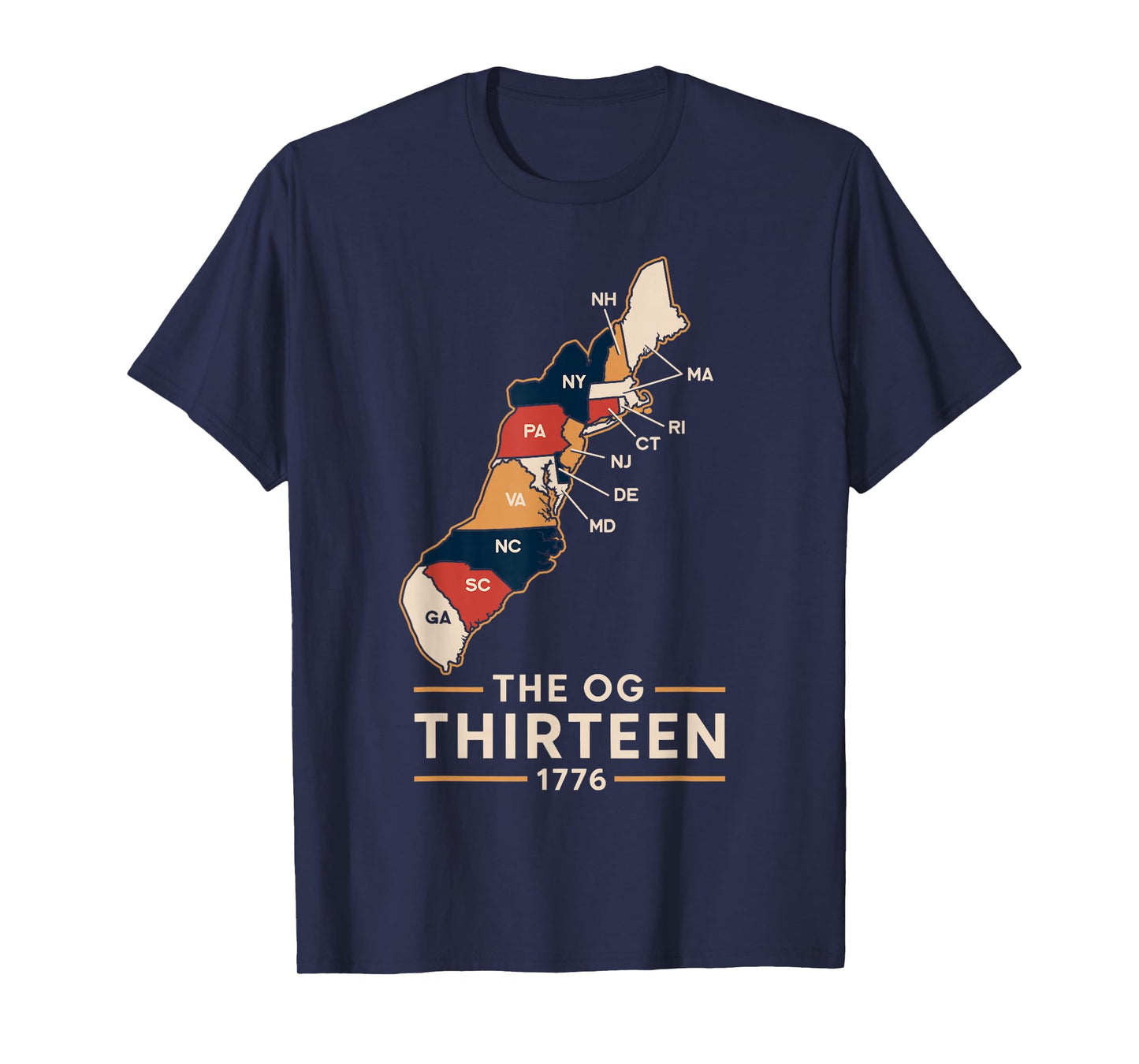 The OG Thirteen 1776 Colonial States Map Patriotic Design T-Shirt