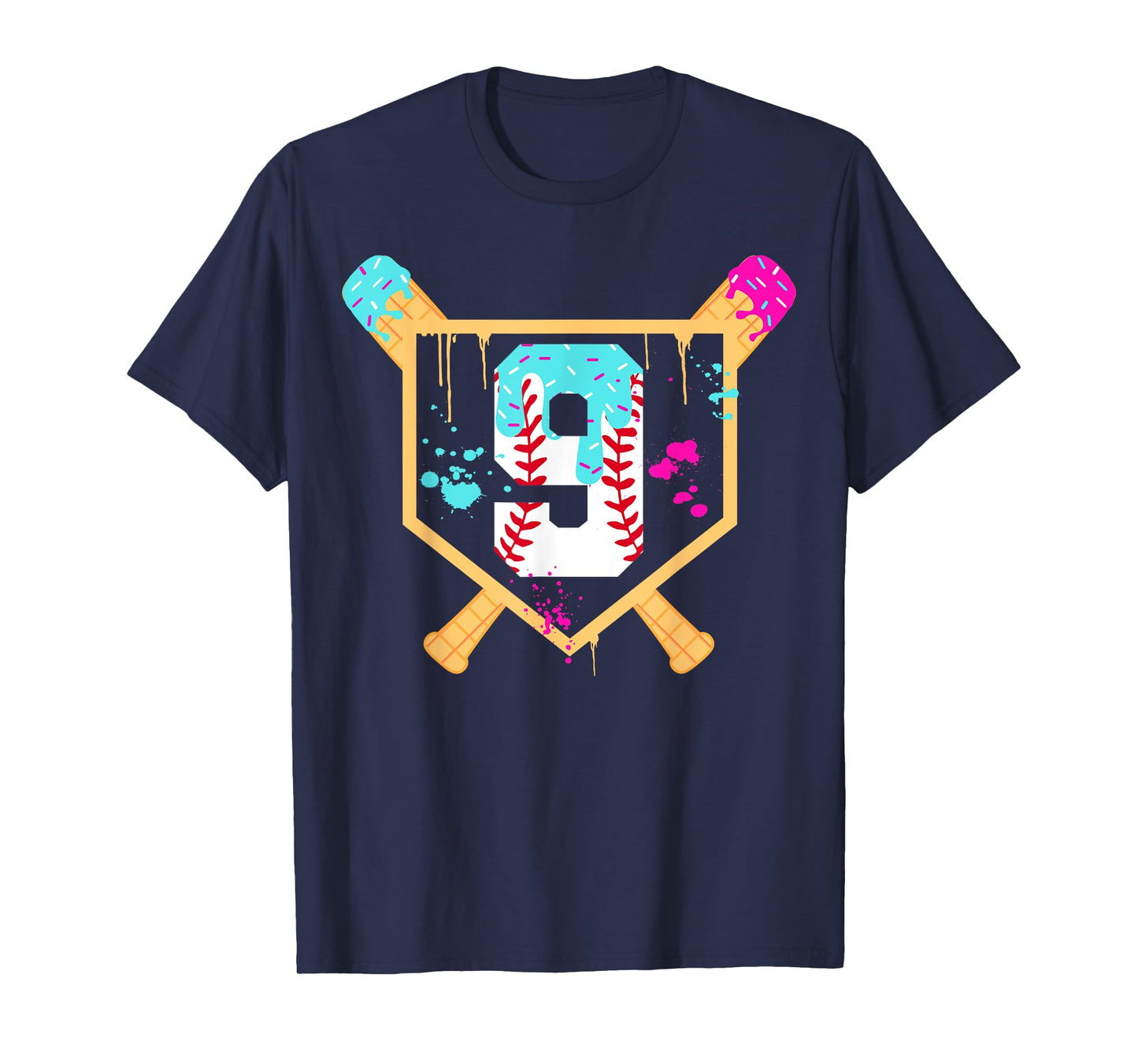 Baseball 9 Year Old Ice Cream Drip 9th Birthday Boy 9 T-Shirt