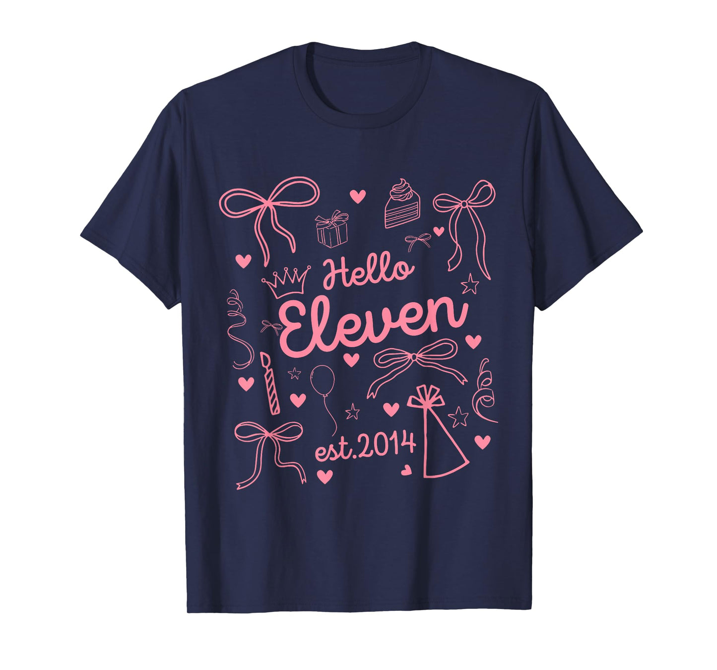 Hello Eleven Est 2014 Coquette Bow 11th Birthday Girl T-Shirt