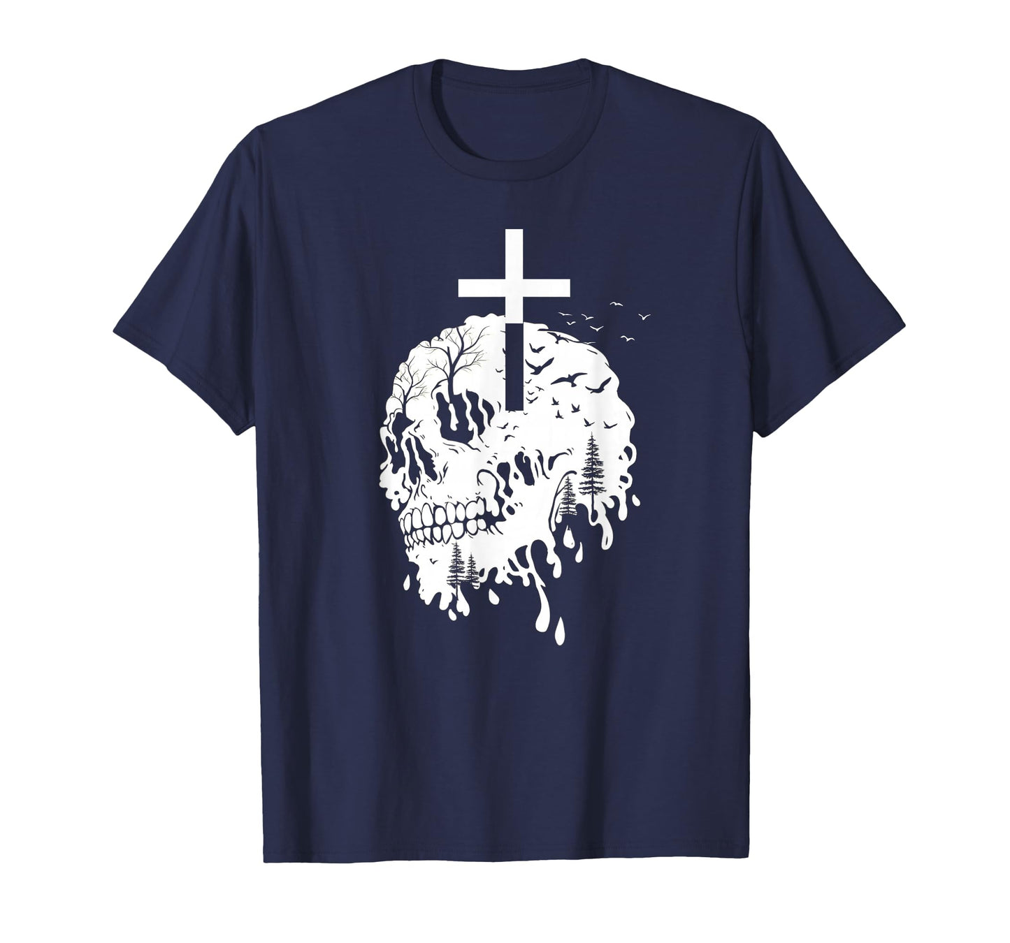 Religious Gothic Skull and Cross Vintage Faith Halloween T-Shirt