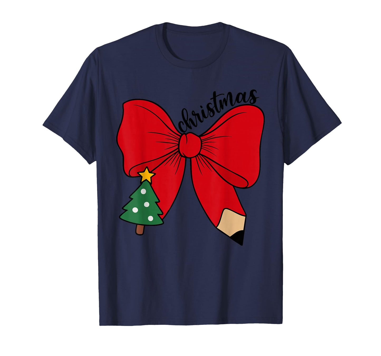 Cute Christmas Teacher Red Bow with Pencil Holiday Classroom T-Shirt