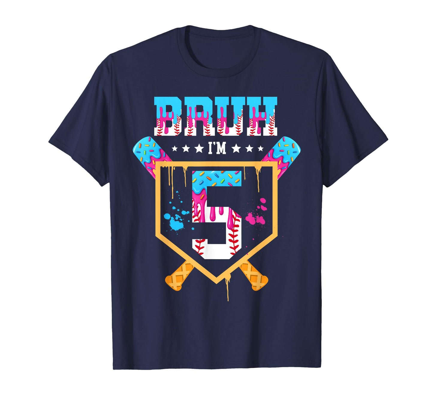 Baseball 5 Year Old Ice Cream Drip 5th Birthday Boys T-Shirt