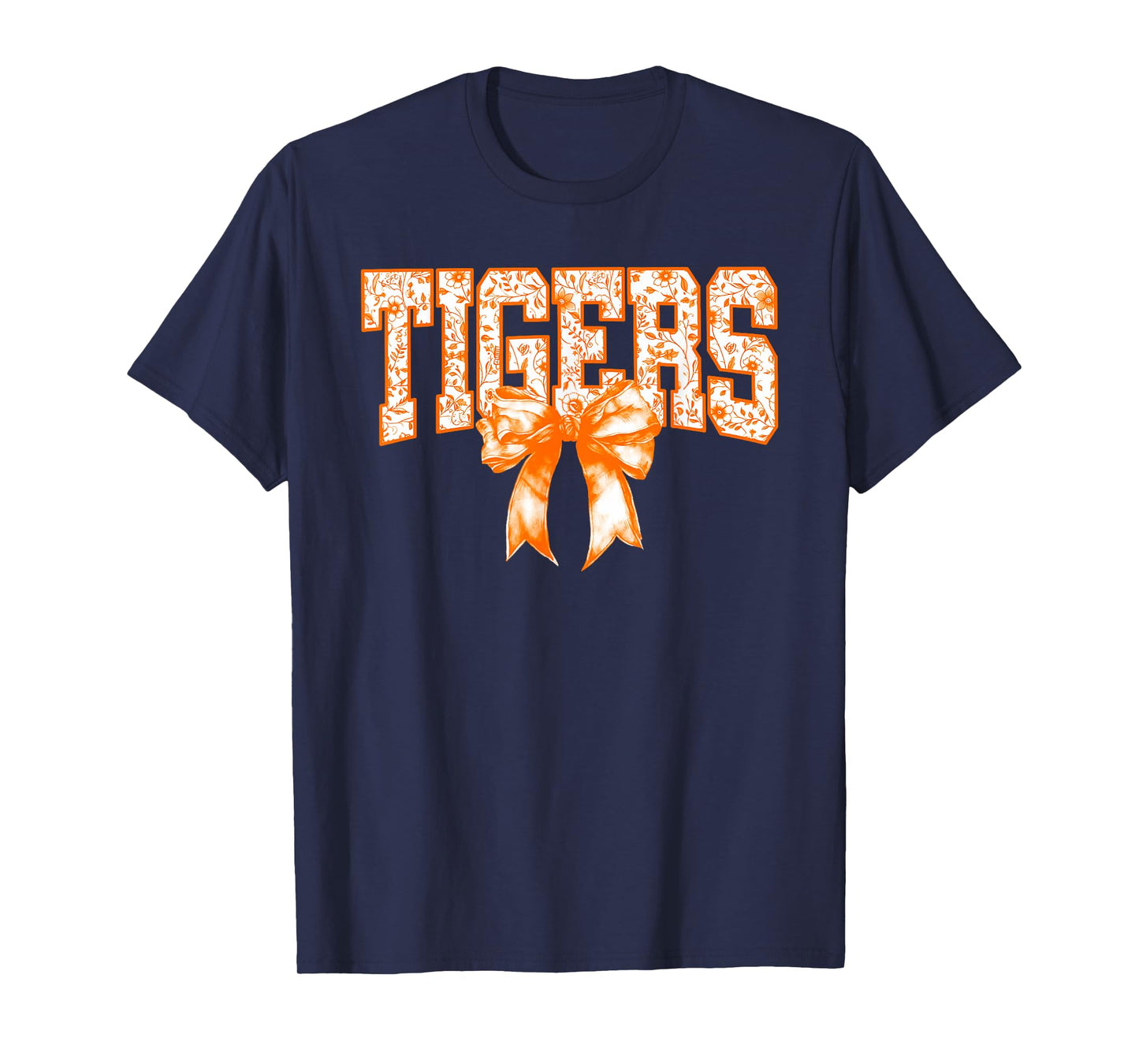 Floral Coquette Bow Tigers School Sports Team Spirit T-Shirt