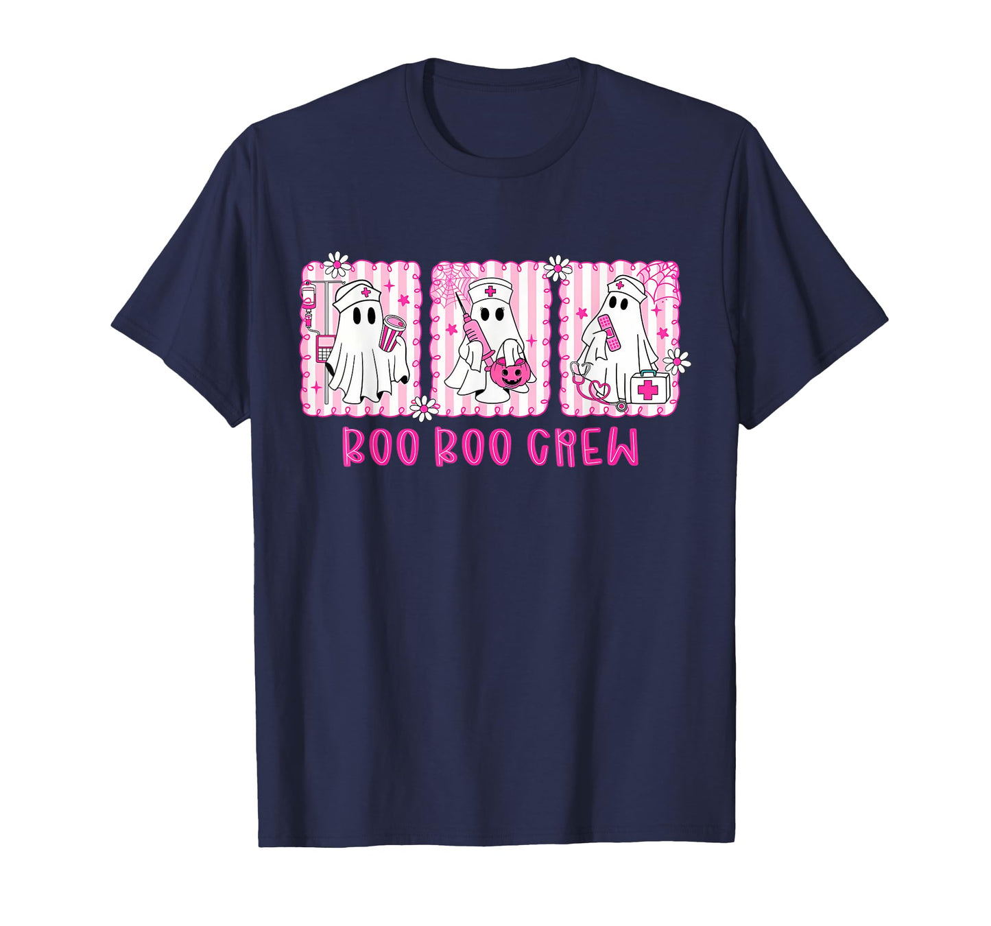 Boo Boo Crew Pink Ghost Nurse Halloween Breast Cancer T-Shirt