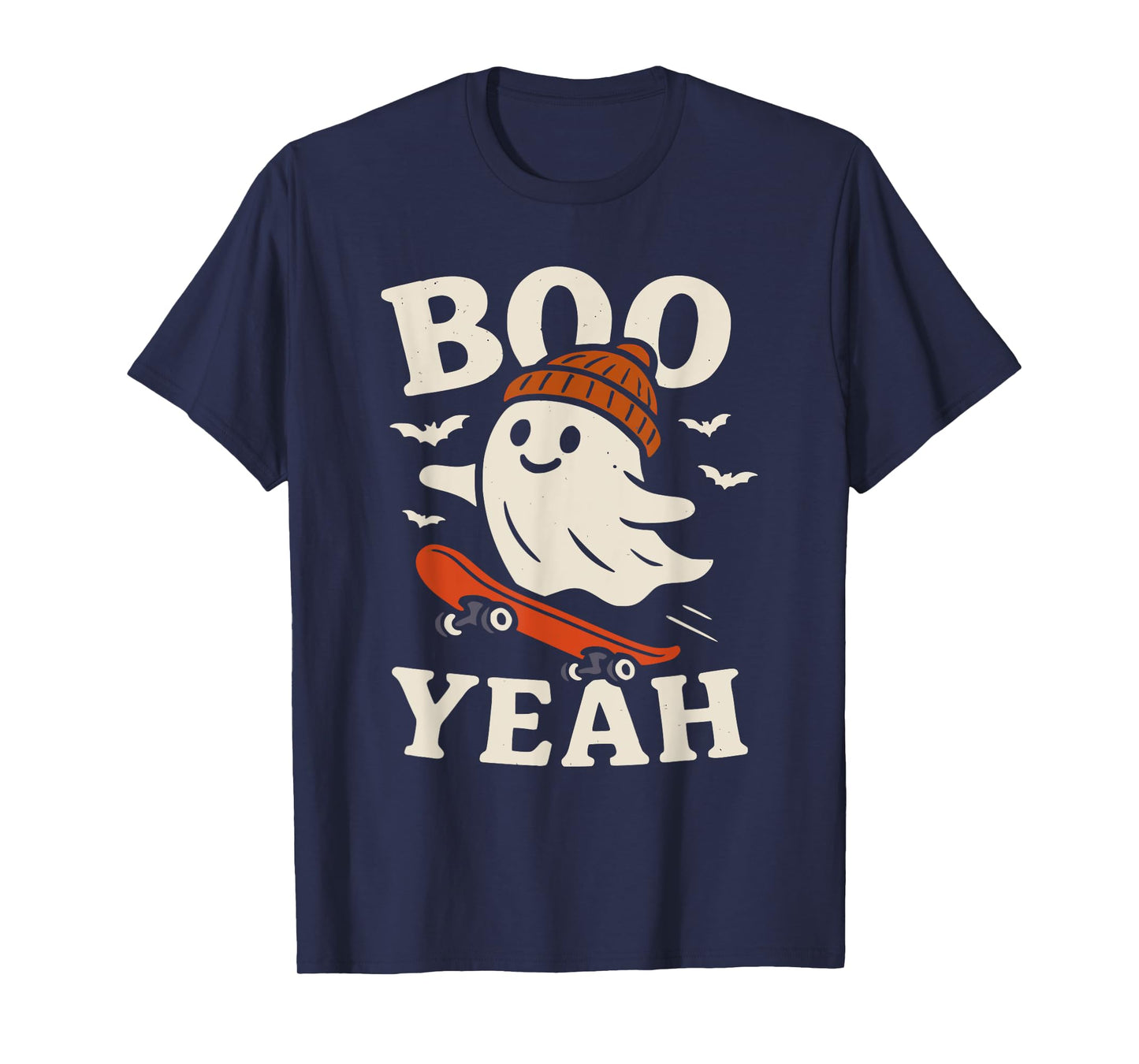 Boo Yeah Funny Ghost in Beanie Skateboard Halloween Art T-Shirt