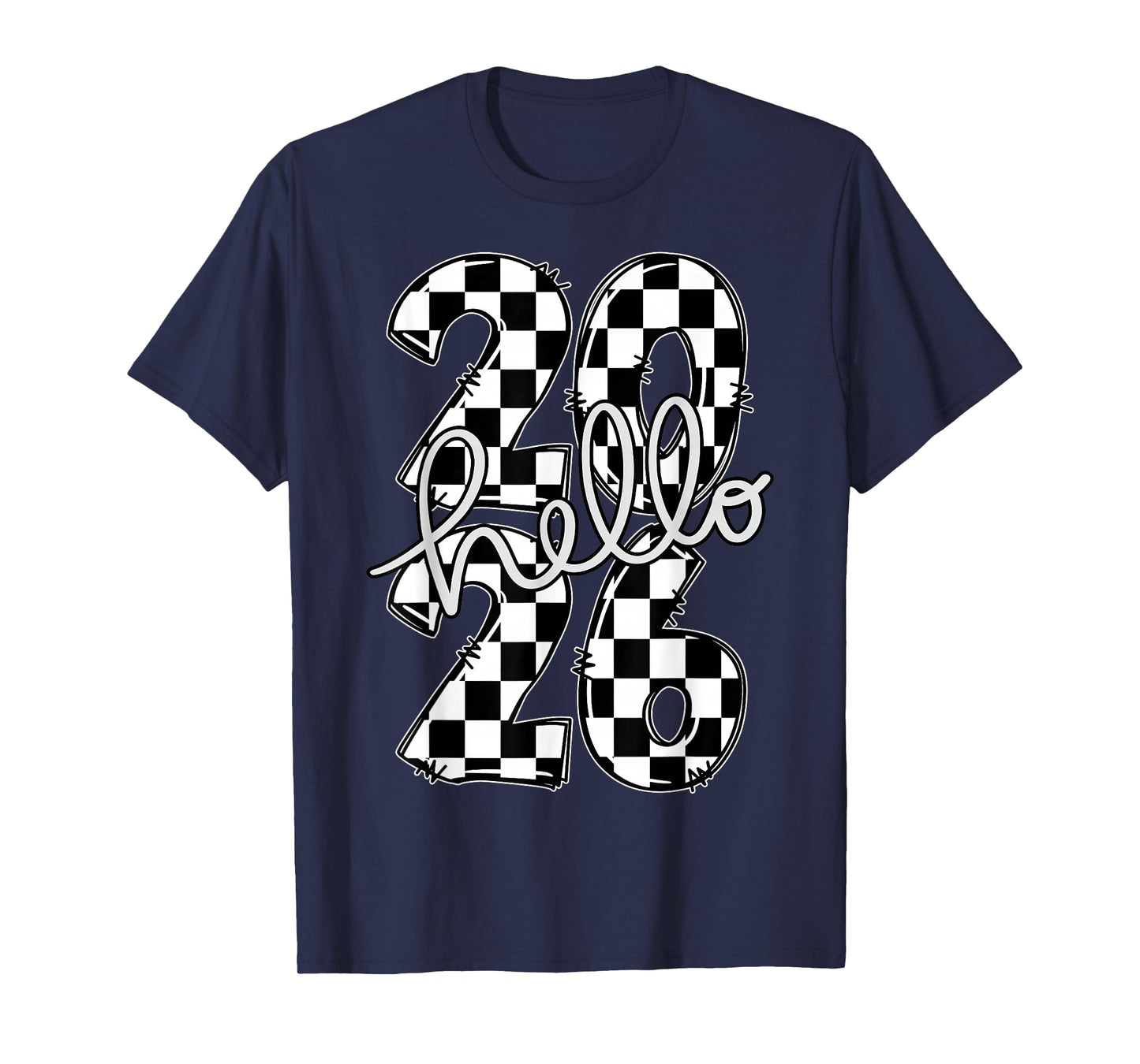 Checkered Hello 2026 New Year's Eve Party Family Matching T-Shirt