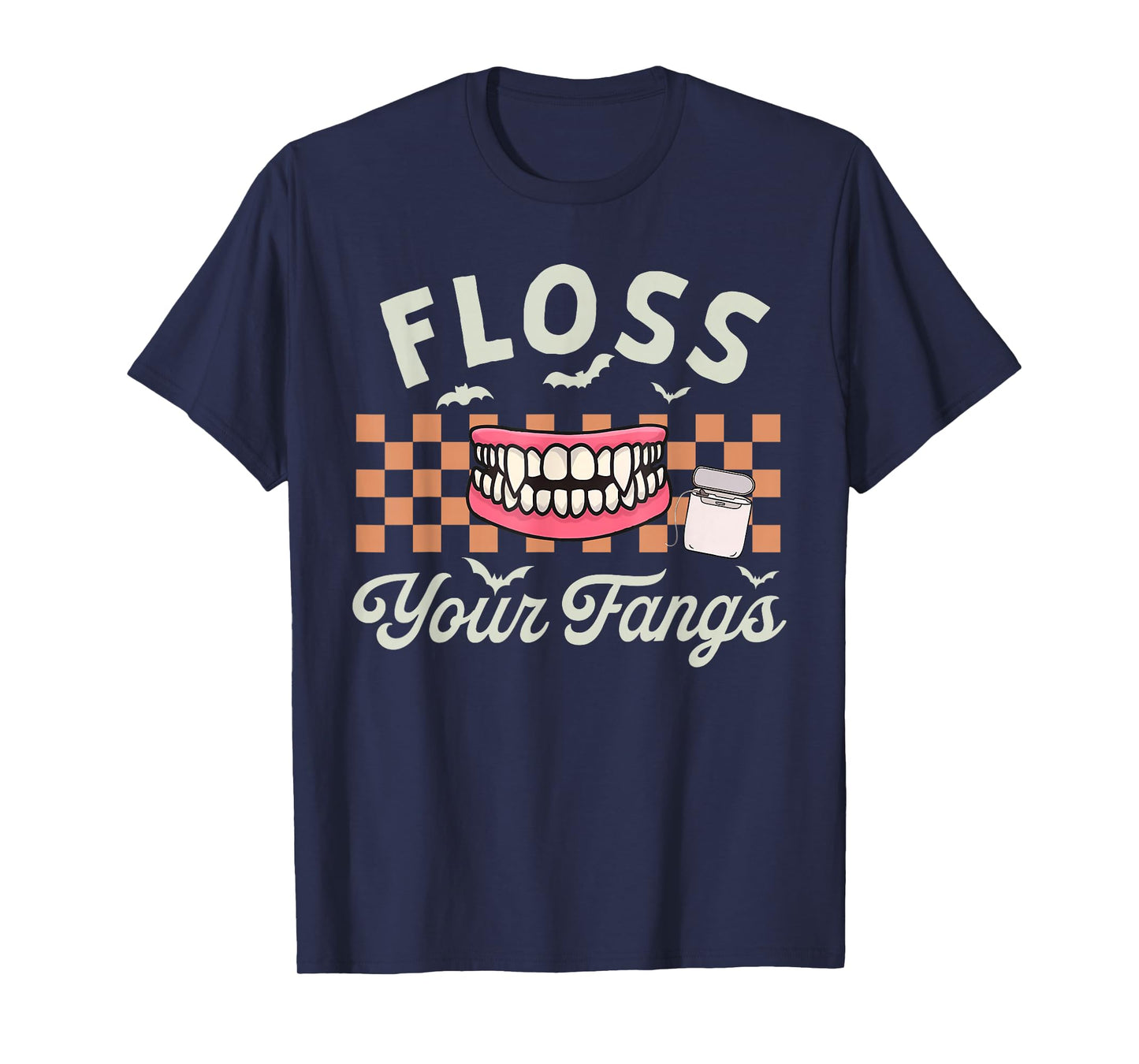 Retro Funny Teeth Floss Your Fangs Dentist Spooky Halloween T-Shirt