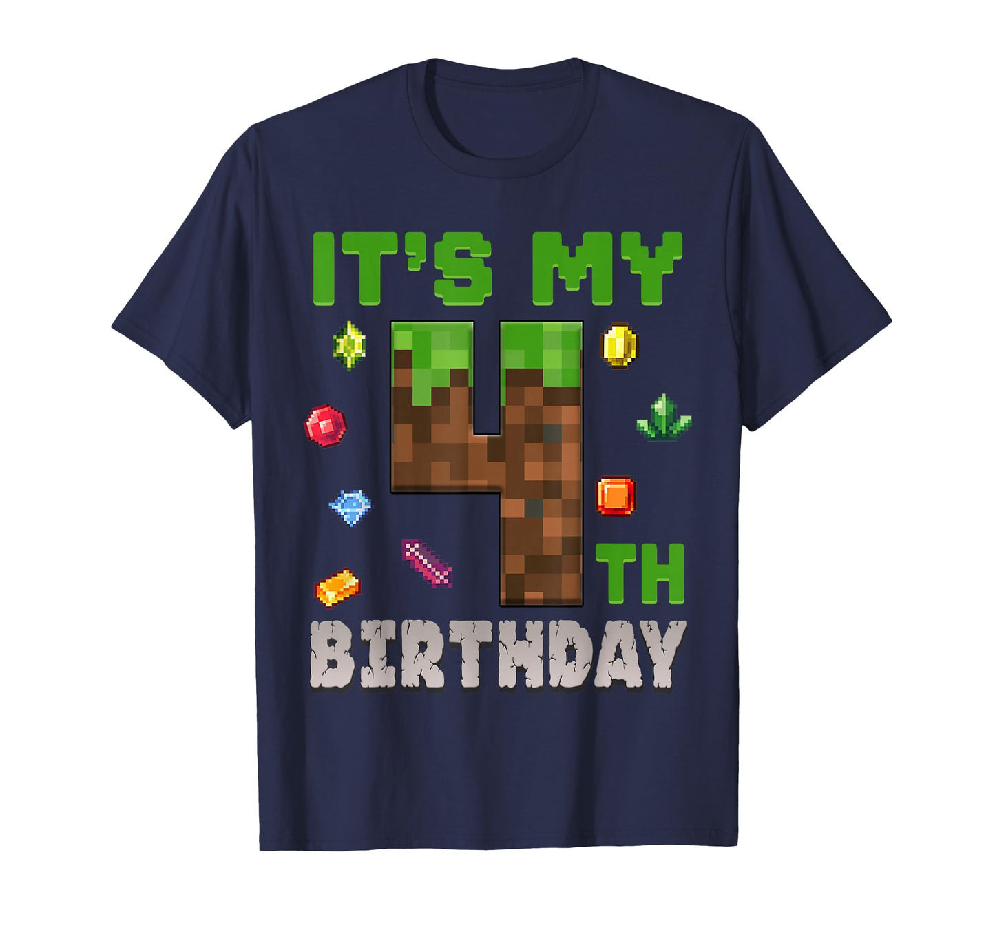 Birthday Boy It's My 4th Birthday 4 Year Old Pixel Gamer T-Shirt