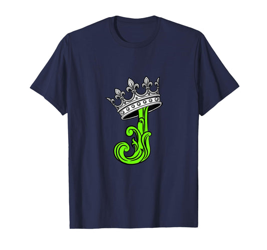 Green Color Letter J Initial + Crown Green Graphic T-Shirt