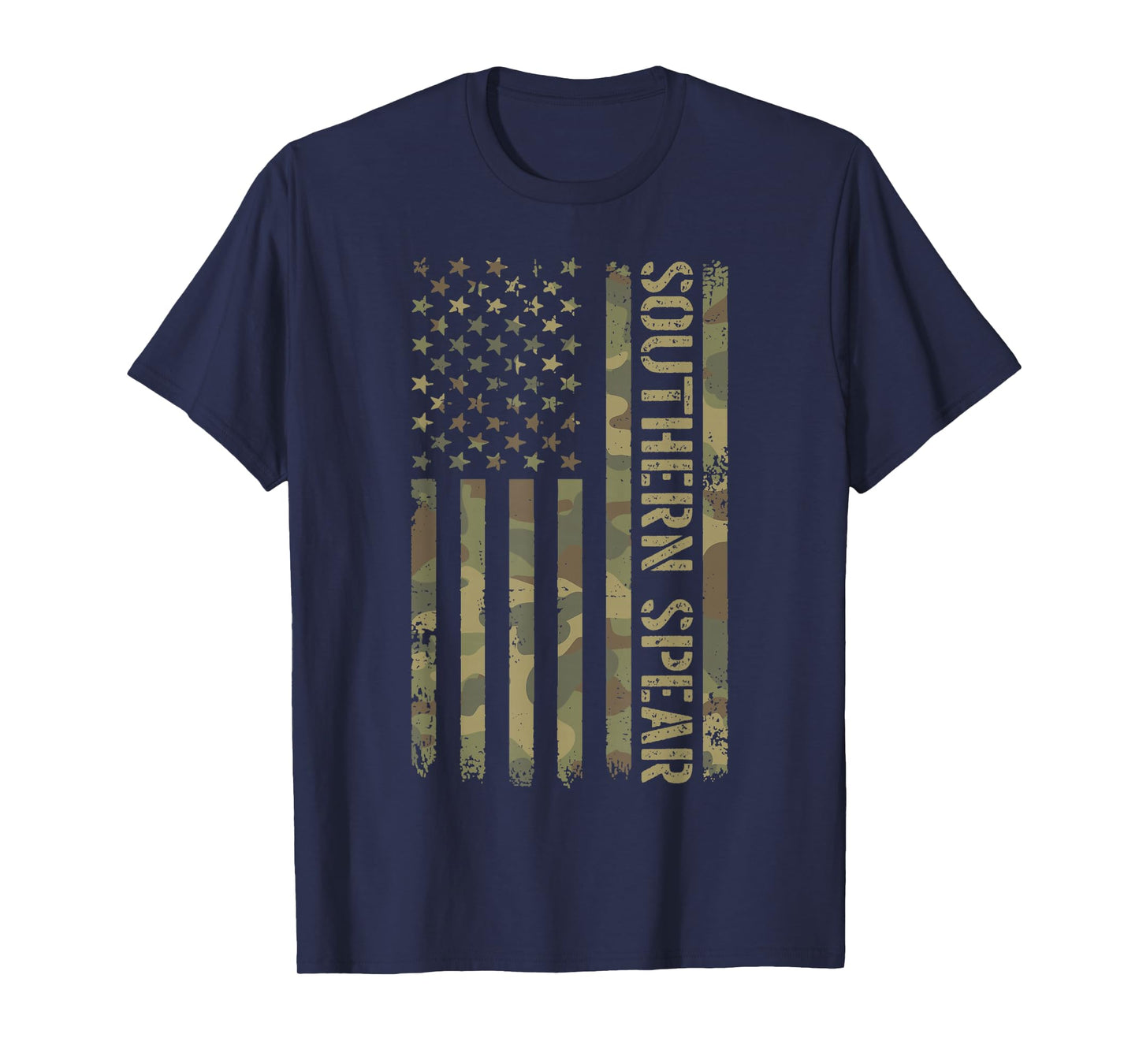 Southern Spear Veterans Distressed Camouflage American Flag T-Shirt