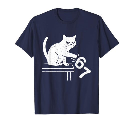 Anti Six Seven Cat Meme Funny 6 7 Meme Cat Knocking Off 67 T-Shirt