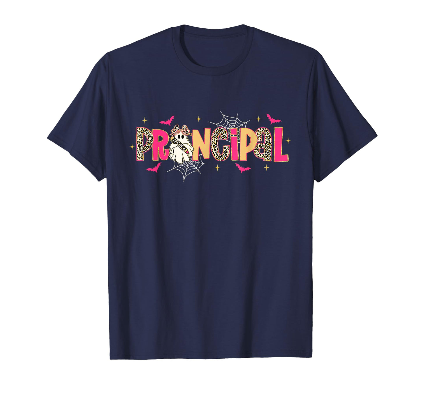 Principal Ghost Pencil Bow Leopard Funny Halloween Costumes T-Shirt