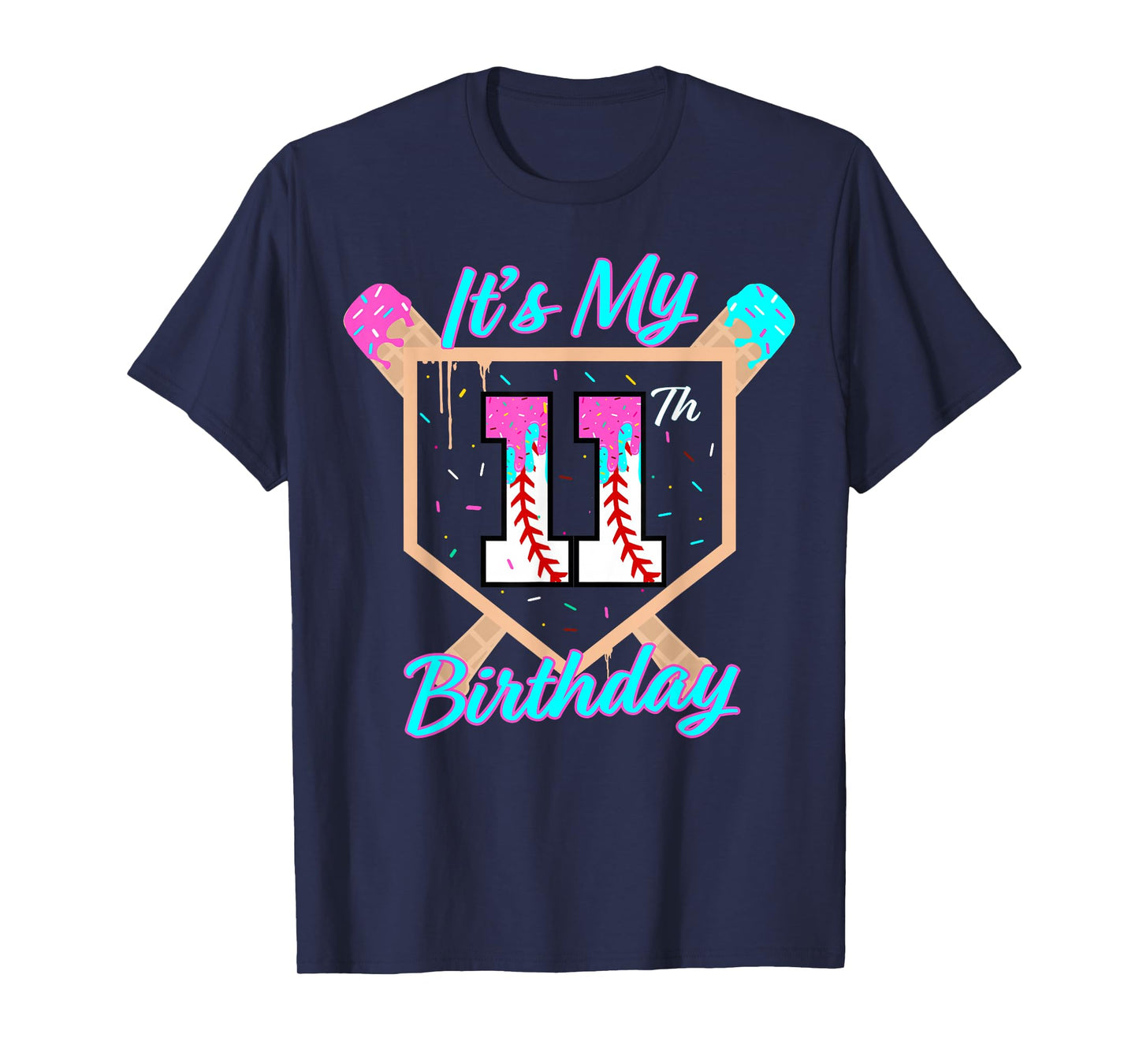 Baseball 11 Year Old Ice Cream Drip 11th Birthday Boy 11 T-Shirt