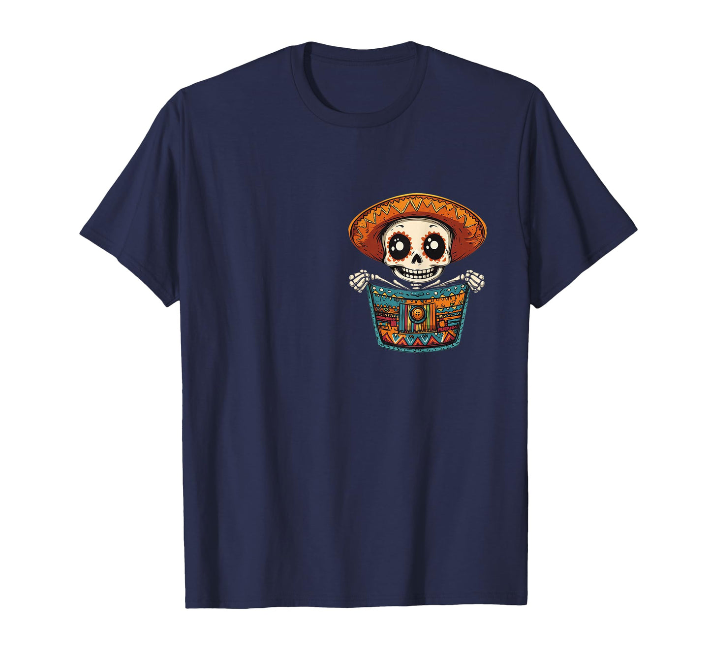Pocket Cinco De Mayo Serape Party Skeleton Mariachi Mexican T-Shirt